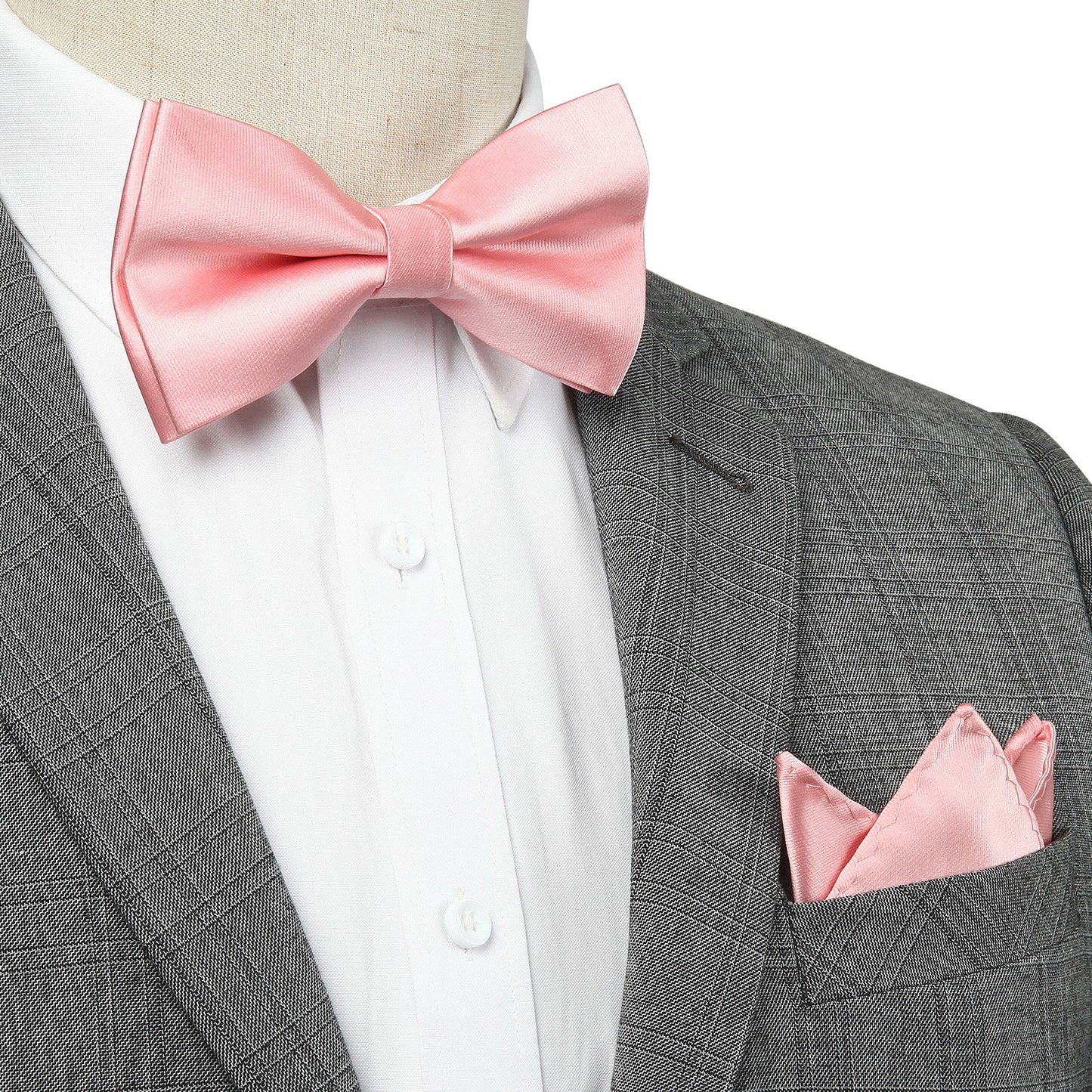 Hisdern Coral Solid Pre-Tied Bow Tie Accessories Set For Evening Wear