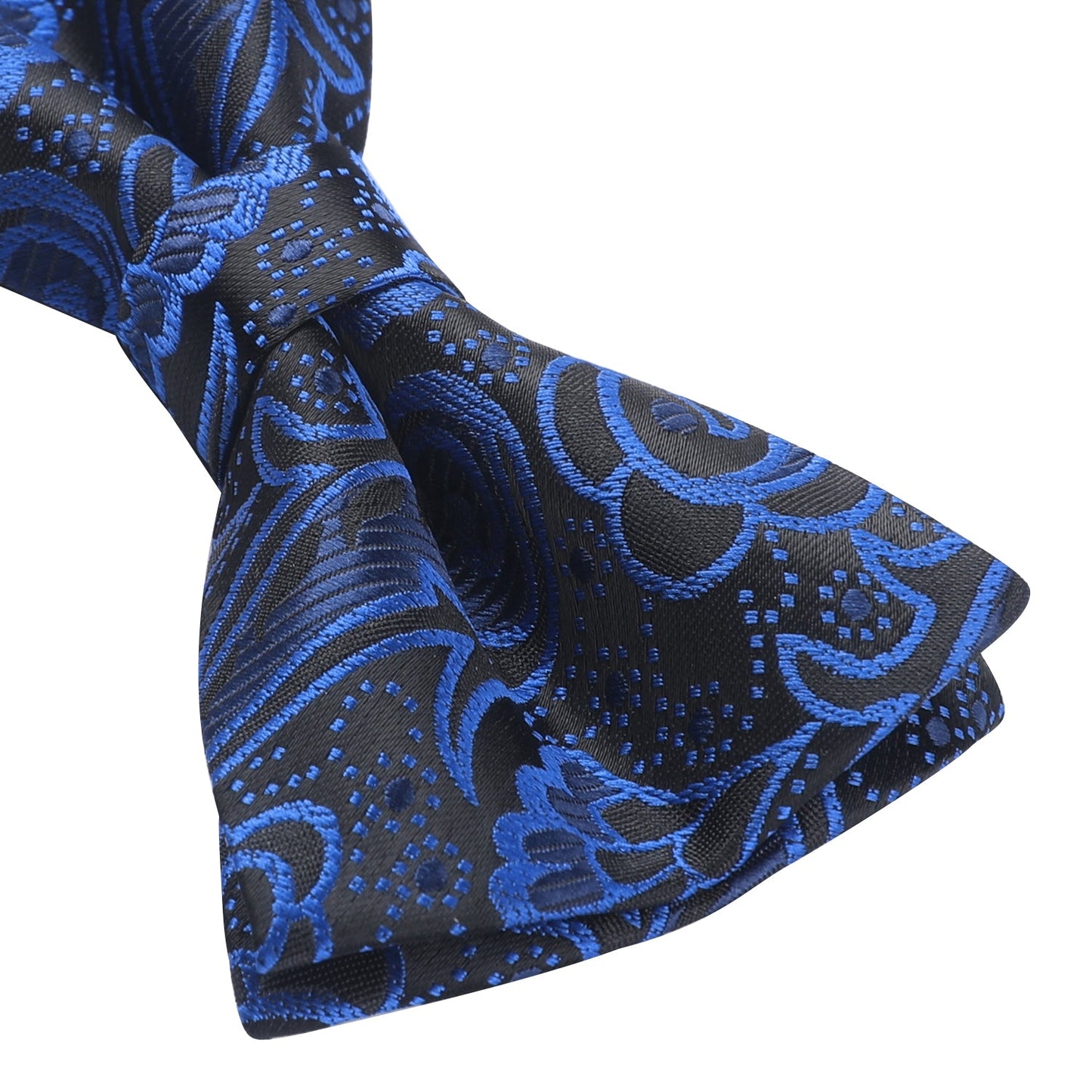 Hisdern Navy Blue Paisley Pre-Tied Bow Tie Handkerchief with Cufflinks