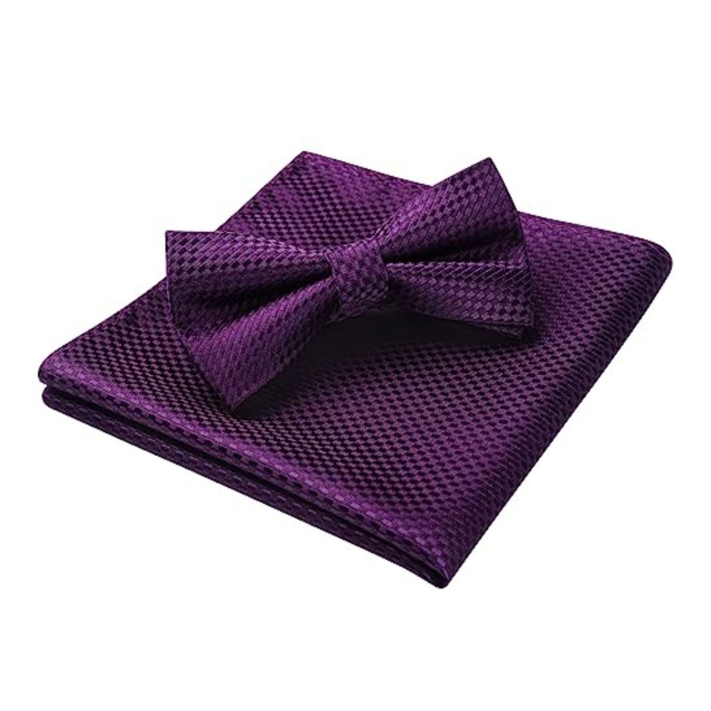 Hisdern Purple Plaid Pre-Tied Bow Tie Accessories Set For Evening Wear