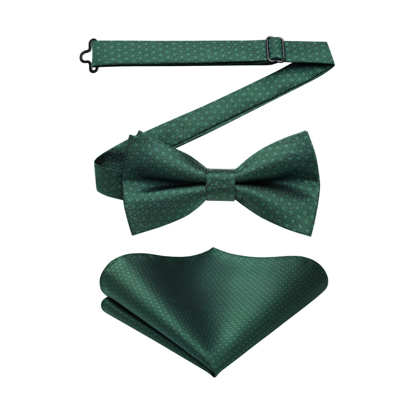 Hisdern Dark Green Plaid Pre-Tied Bow Tie Accessories Set For Evening Wear