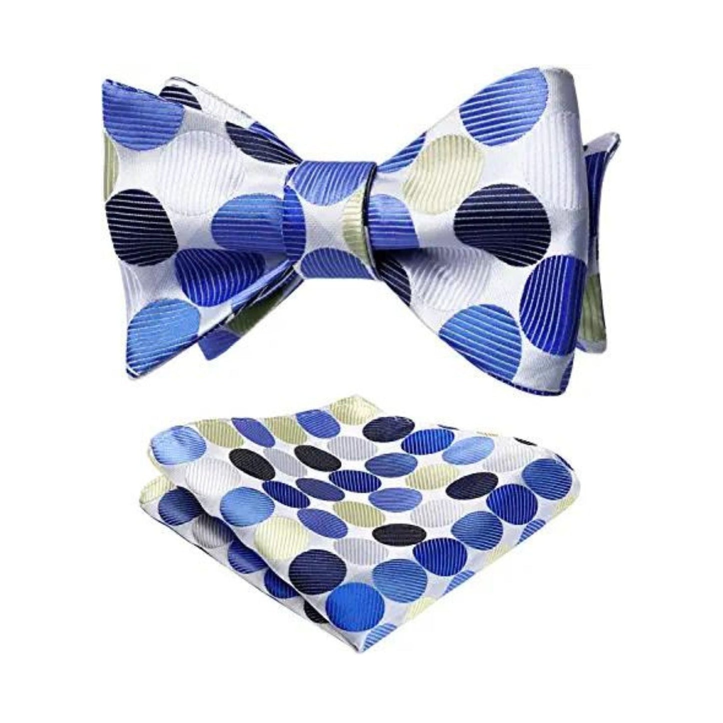 Hisdern Polka Dots Blue Beige Bow Tie Set for Party Wedding