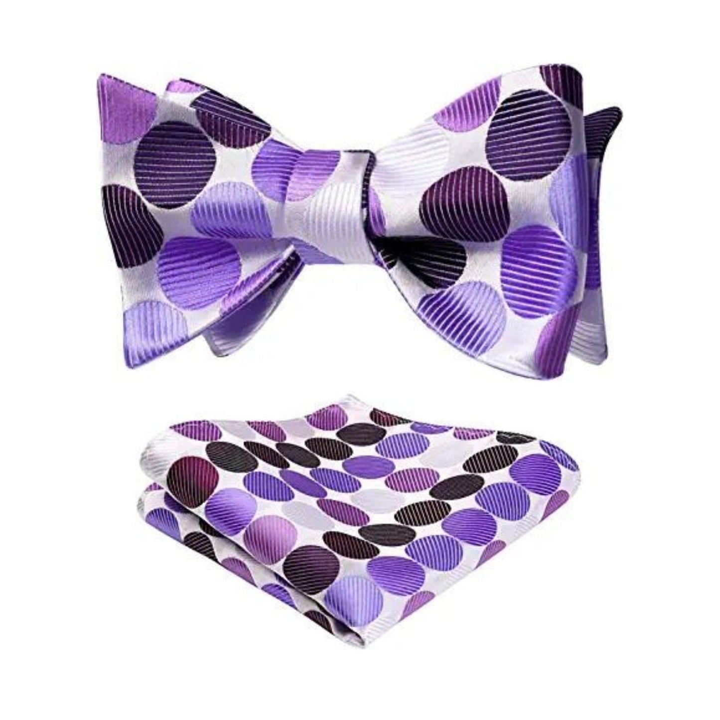 Hisdern Polka Dots Purple Bow Tie Set for Party Wedding