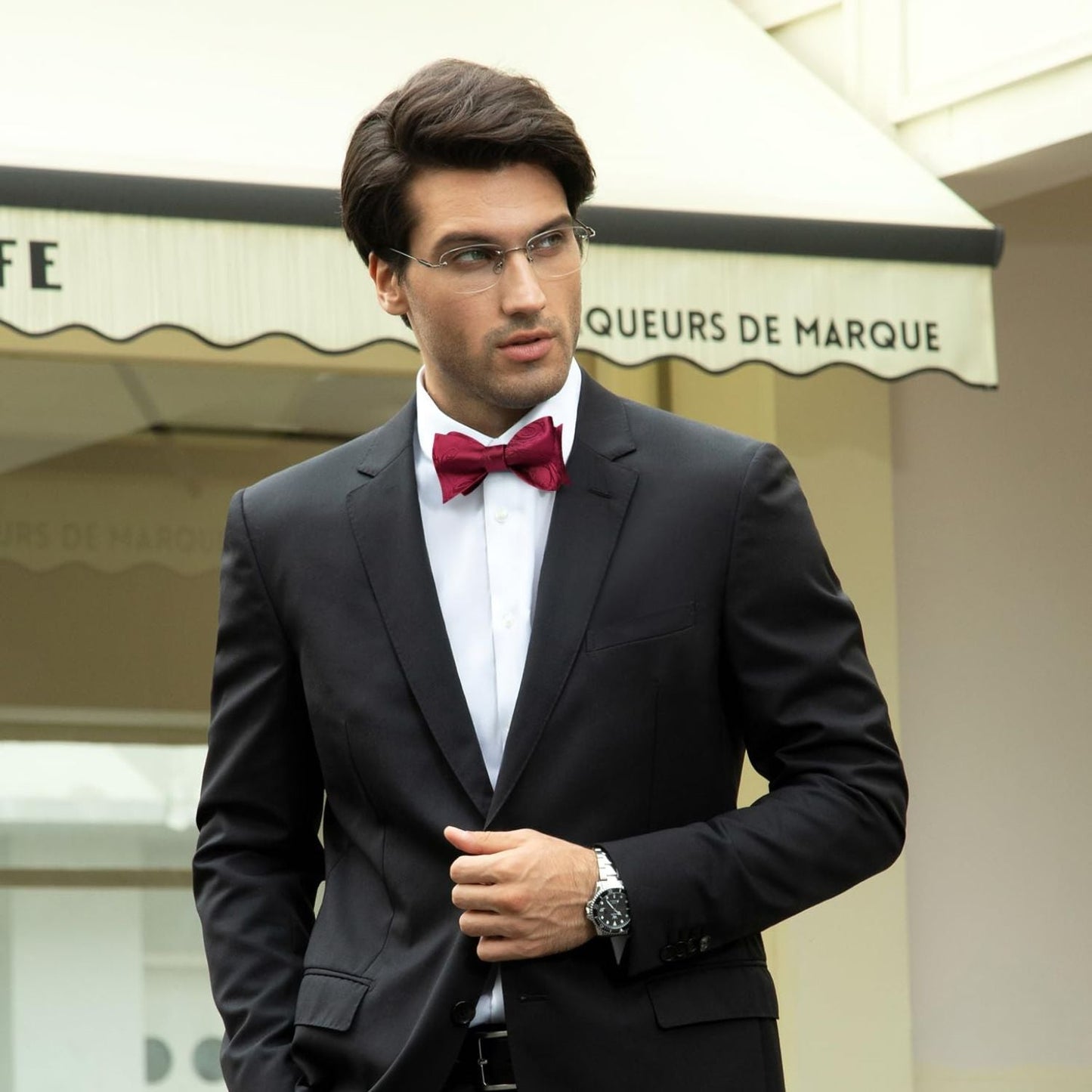 Hisdern Burgundy Paisley Bow Tie Set For Evening Wear