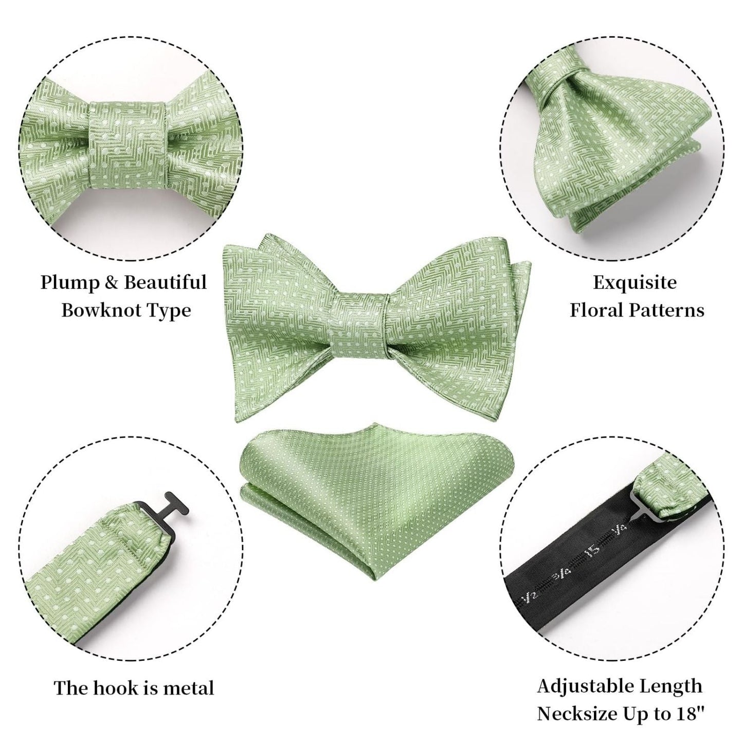 Hisdern Sage Green Plaid Bow Tie Accessories Set For Evening Wear
