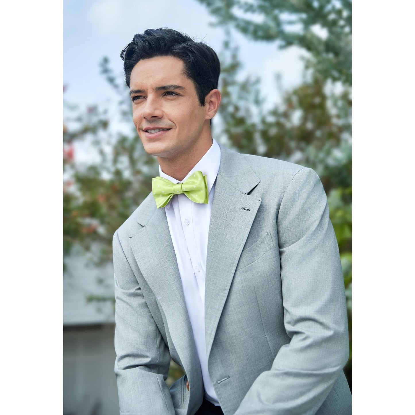 Hisdern Polka Dots Green White Bow Tie Set for Party Wedding