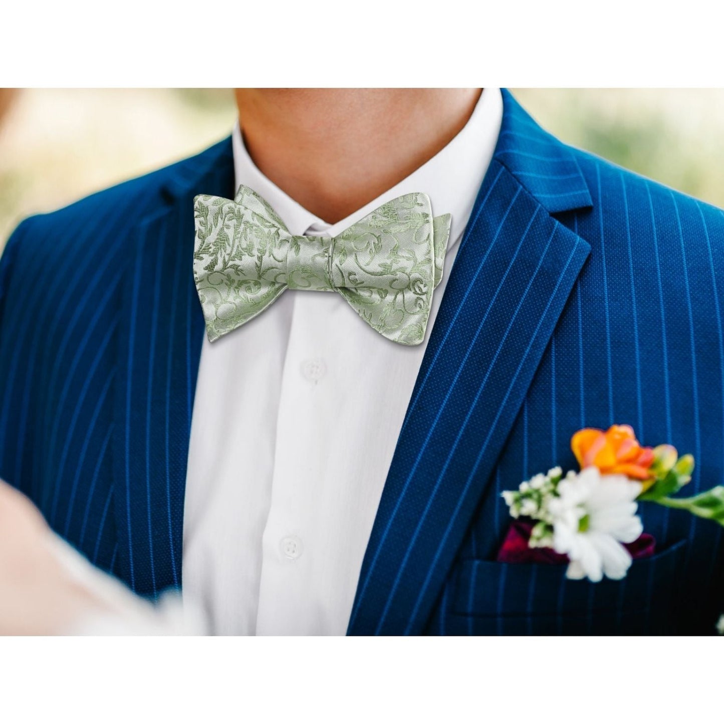 Hisdern Sage Green Floral Bow Tie Accessories Set For Evening Wear