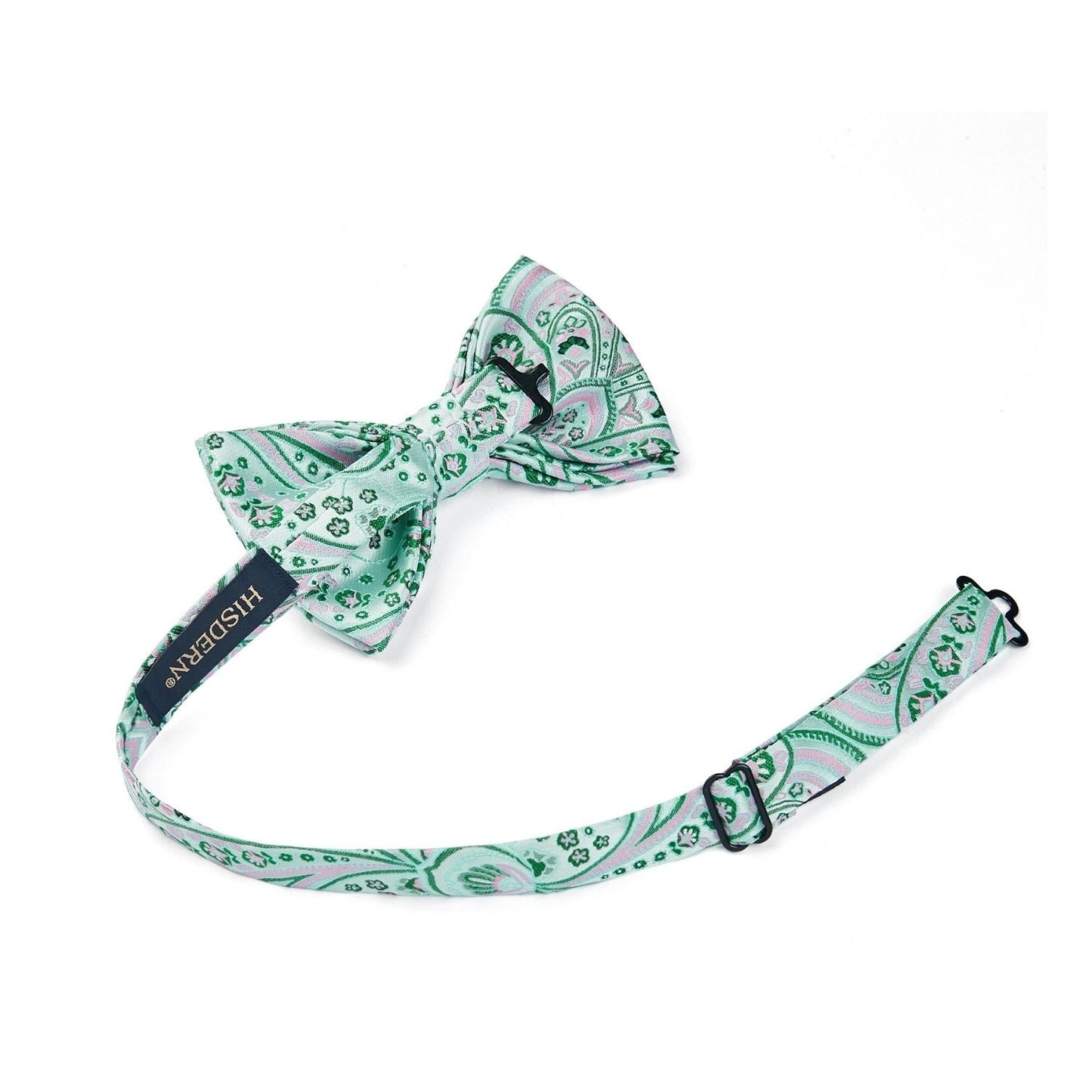 Hisdern Pink Green Paisley Pre-Tied Bow Tie Set for Wedding
