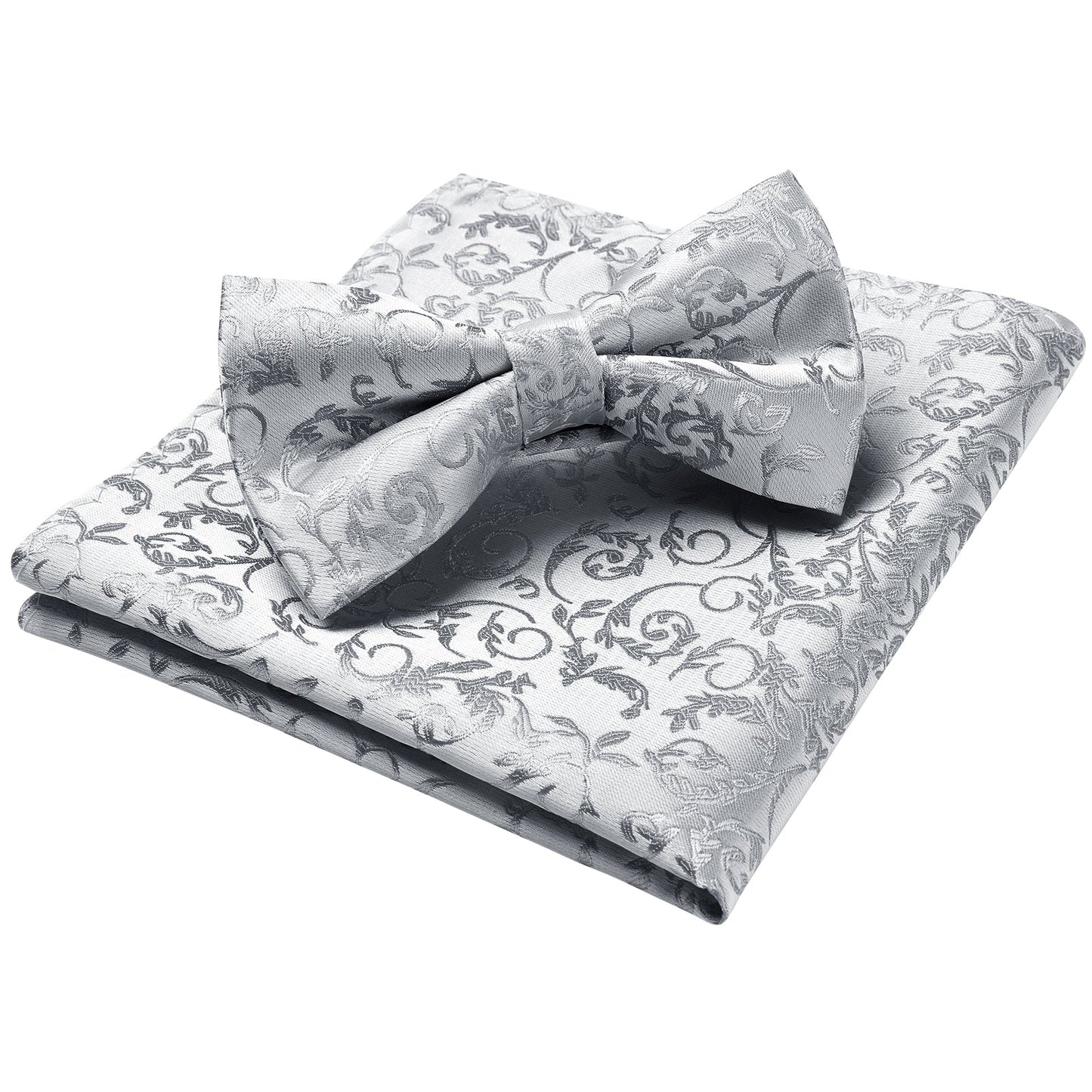 Hisdern Grey Floral Pre-Tied Bow Tie For Evening Wear