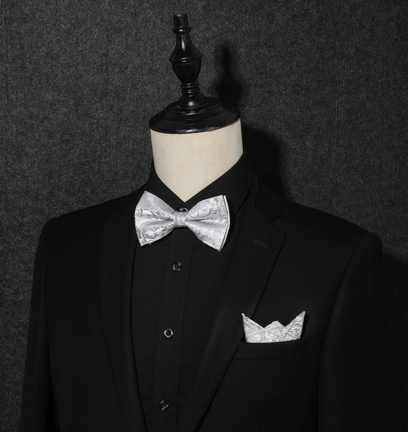 Hisdern Grey Floral Pre-Tied Bow Tie For Evening Wear