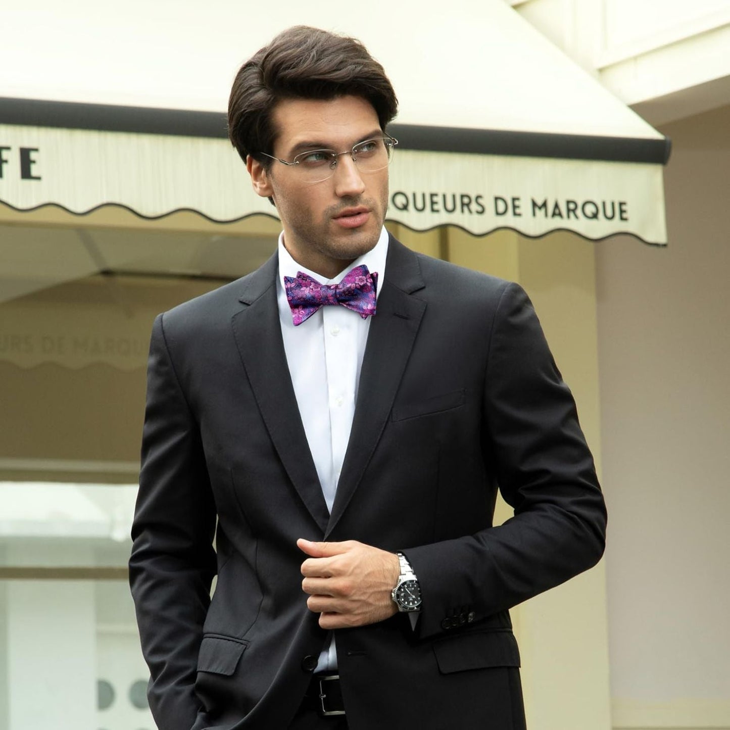 Hisdern Fuschia Paisley Bow Tie Set For Evening Wear