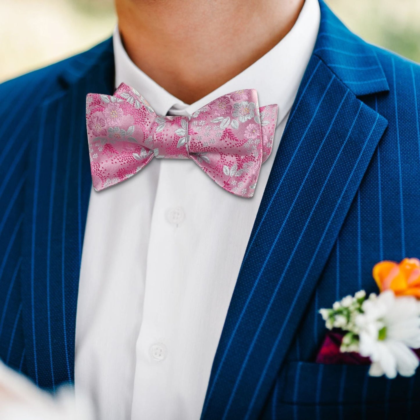 Hisdern Pink Floral Bow Tie Set Groomsmen Wedding