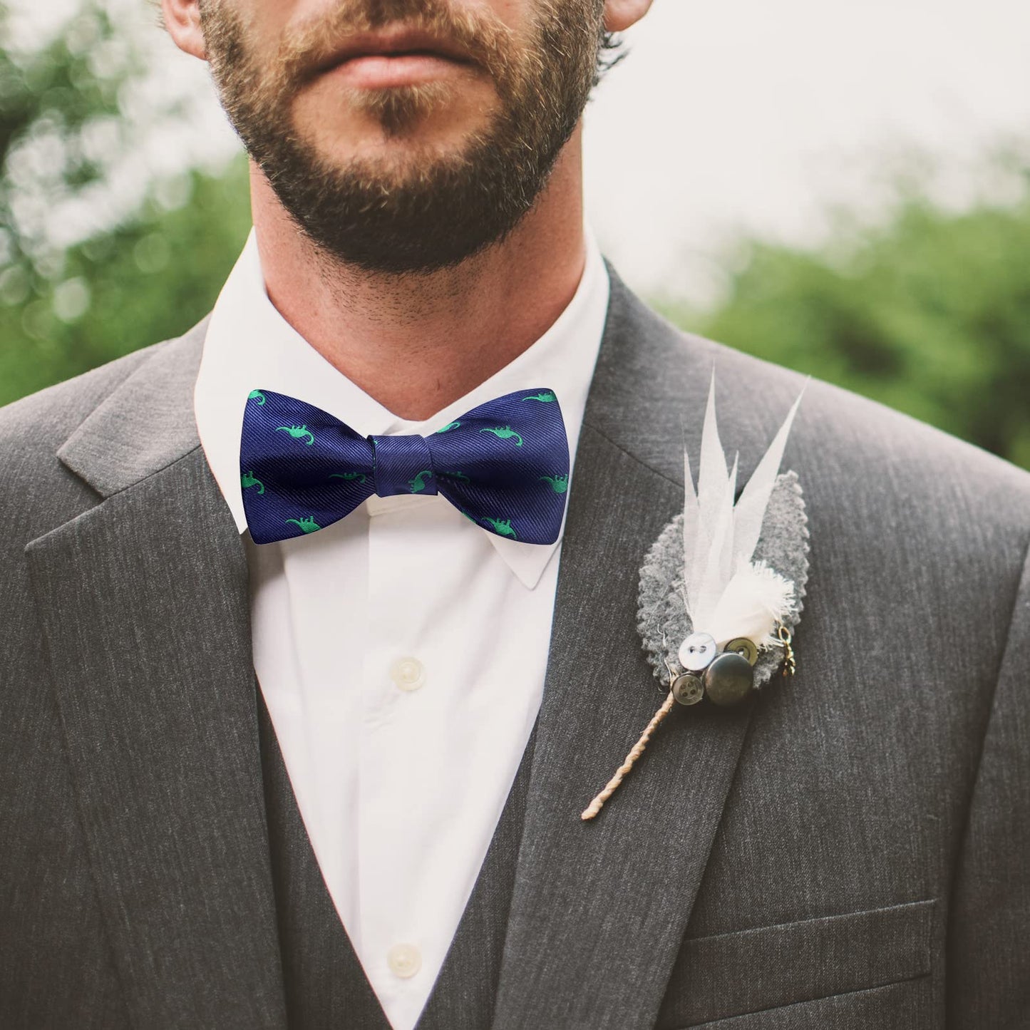 Hisdern Dinasour Navy Blue Animal Bow Tie Accessories Set for Party
