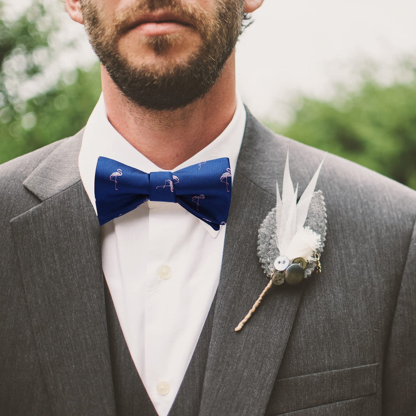 Hisdern Flamingo Blue Animal Bow Tie Accessories Set for Party