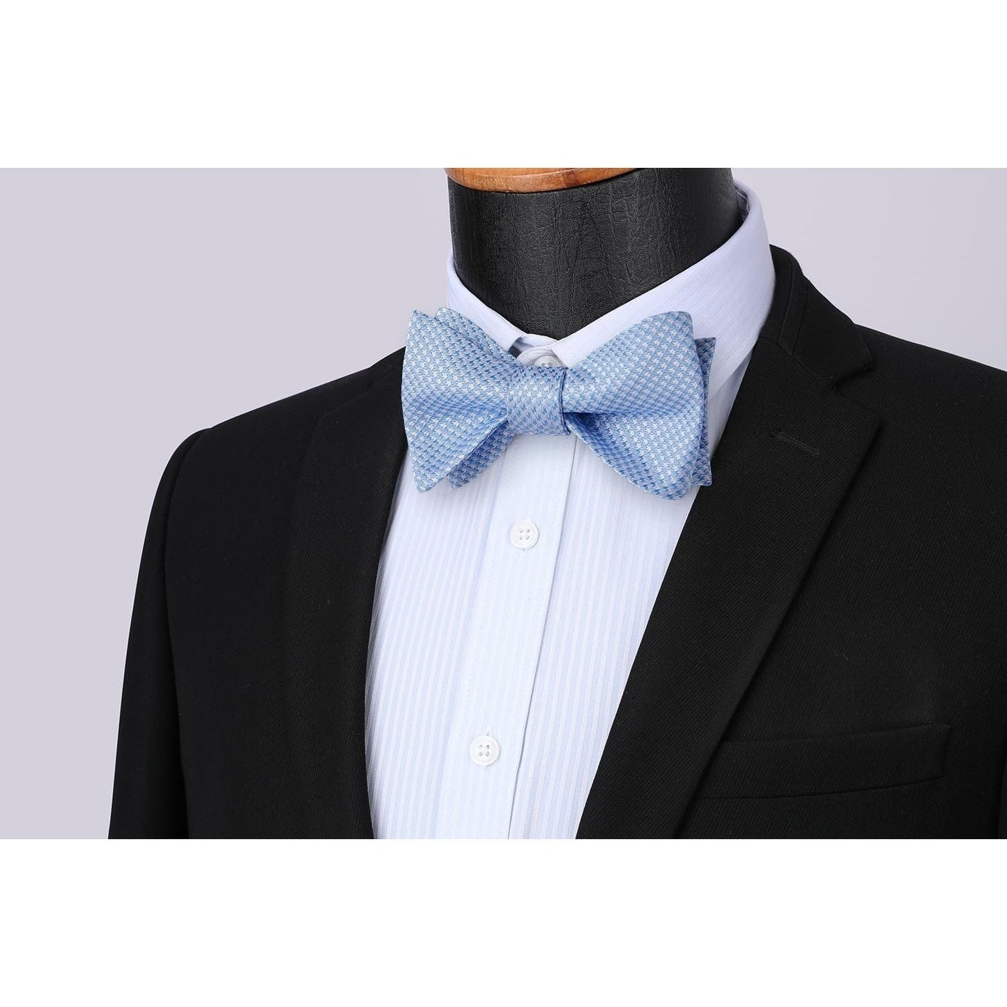 Hisdern Houndstooth Bow Tie Pocket Square Baby Blue White Formal Attire