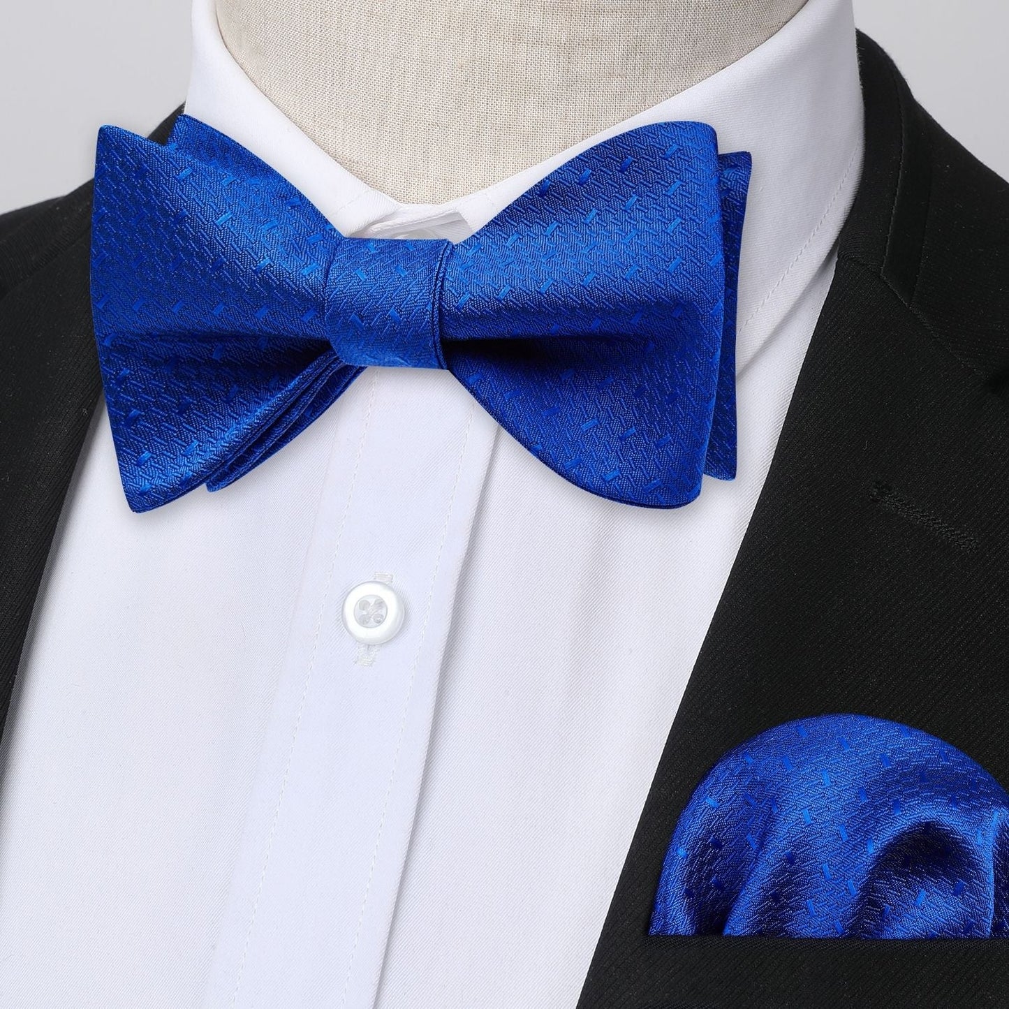 Hisdern Houndstooth Bow Tie Pocket Square Royal Blue Formal Attire