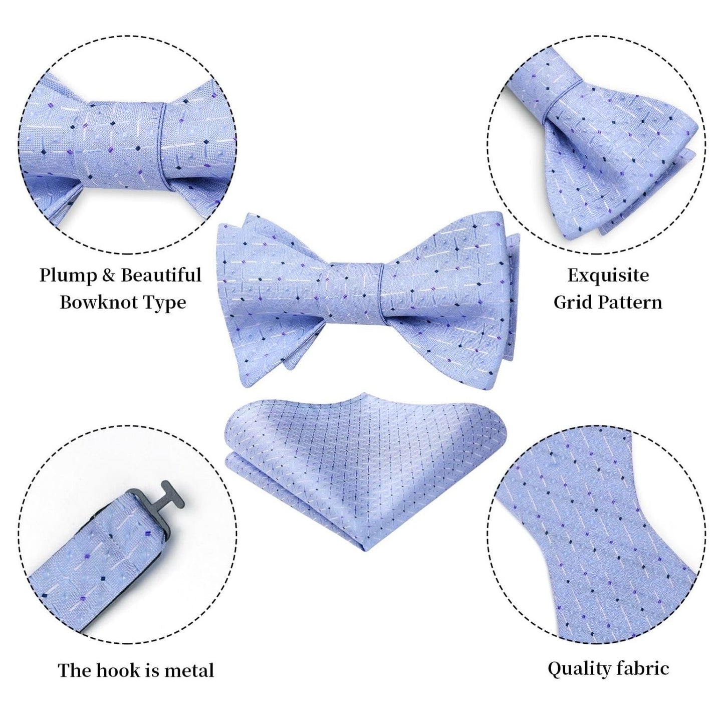 Hisdern Purple Plaid Bow Tie Set For Special Occasions