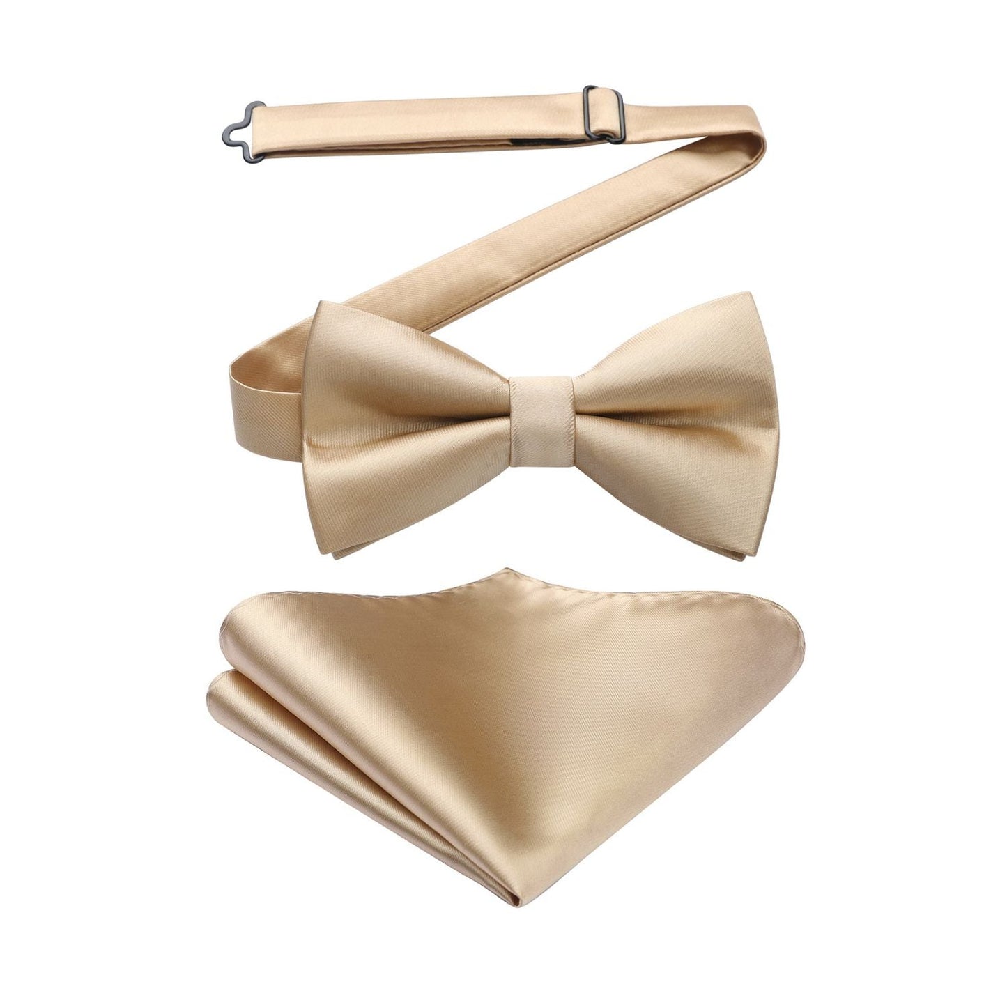 Hisdern Champagne Solid Pre-Tied Bow Tie Accessories Set For Evening Wear