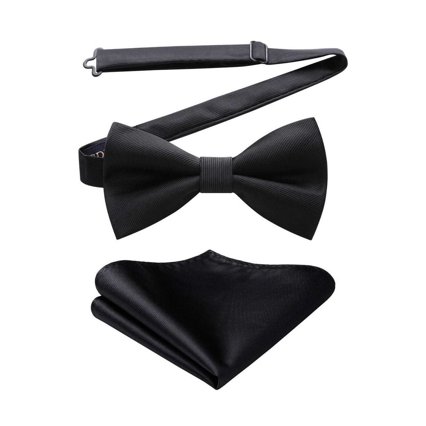 Hisdern Black Solid Pre-Tied Bow Tie Accessories Set For Evening Wear