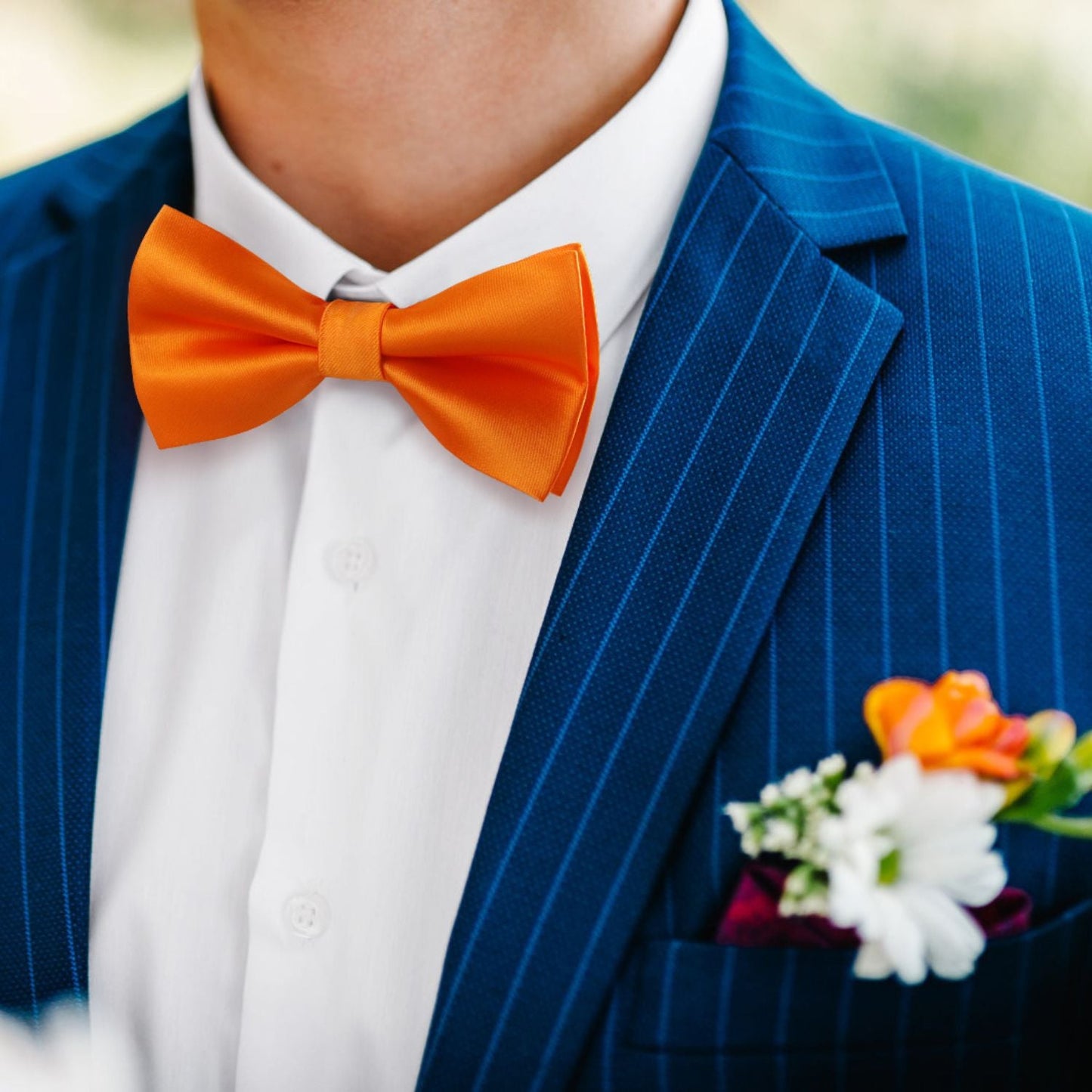 Hisdern Bright Orange Solid Pre-Tied Bow Tie Accessories Set For Evening Wear