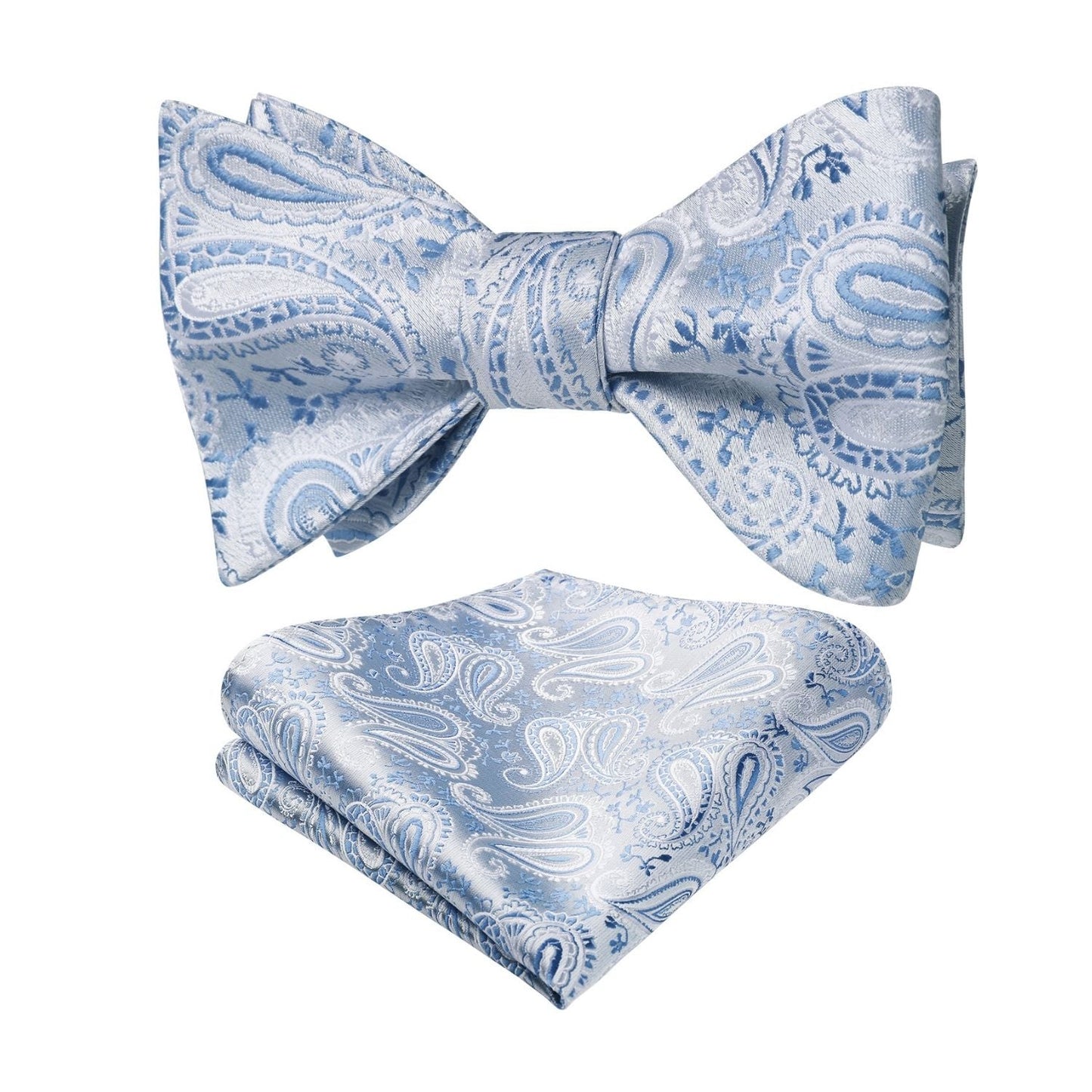 Hisdern Silver Blue Paisley Bow Tie Set For Evening Wear
