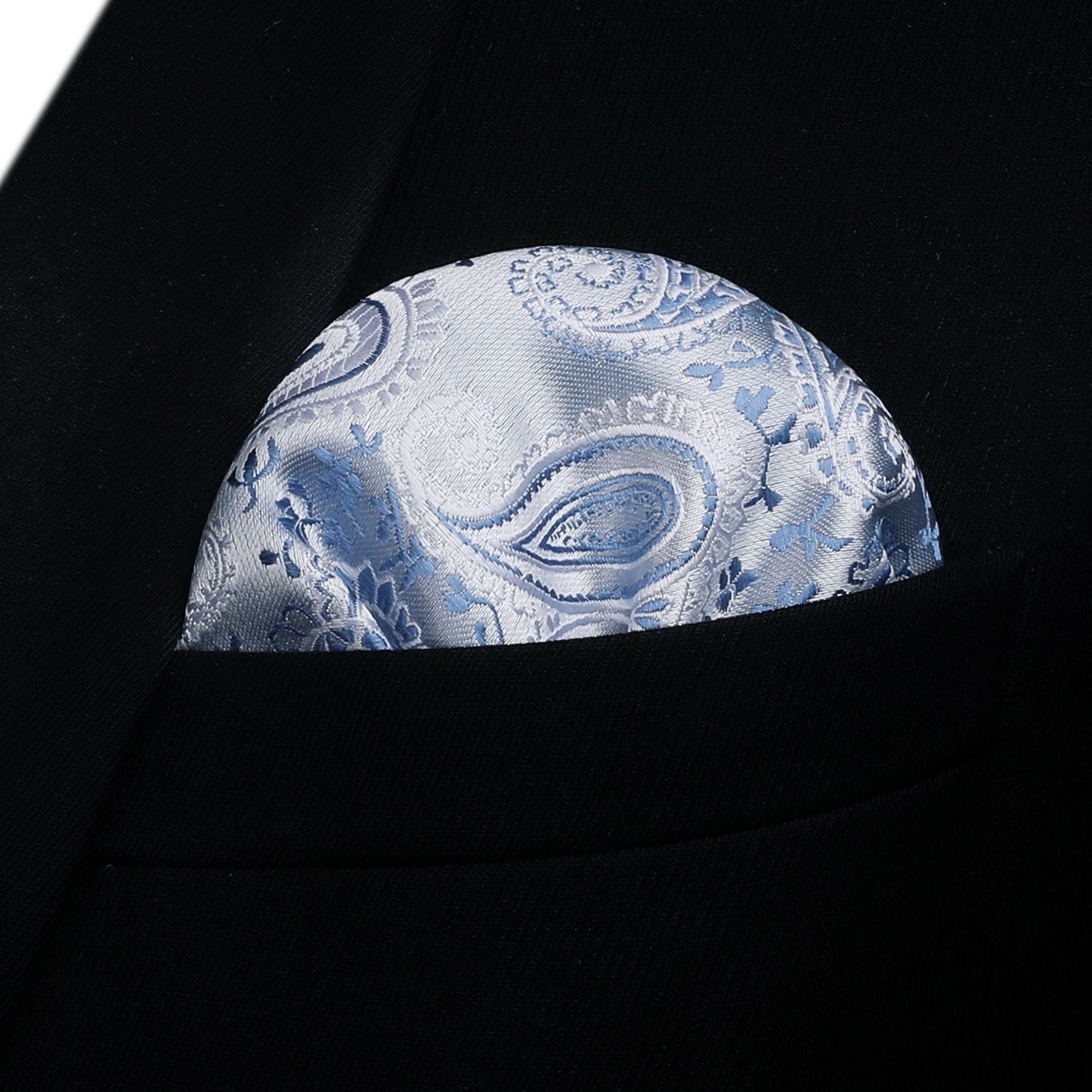Hisdern Silver Blue Paisley Bow Tie Set For Evening Wear