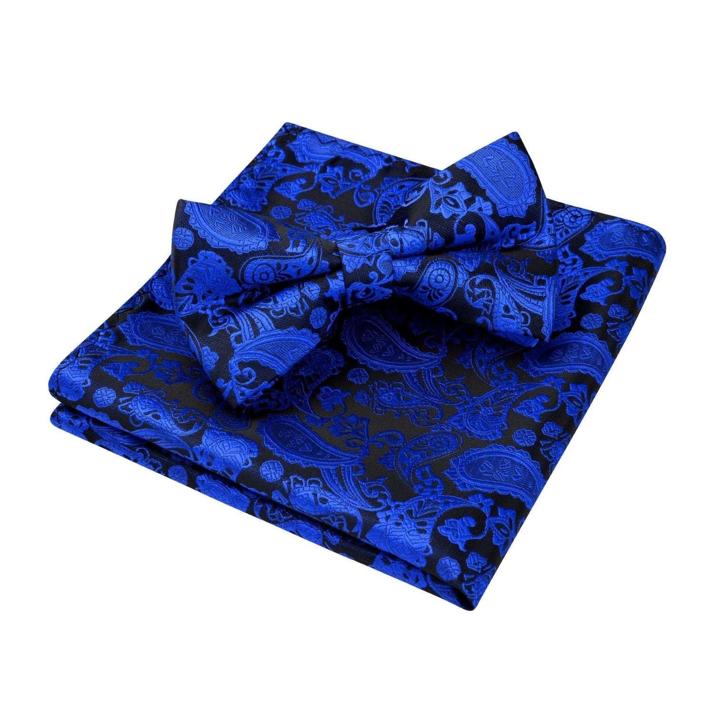 Hisdern Royal Blue Paisley Pre-Tied Bow Tie Set for Wedding