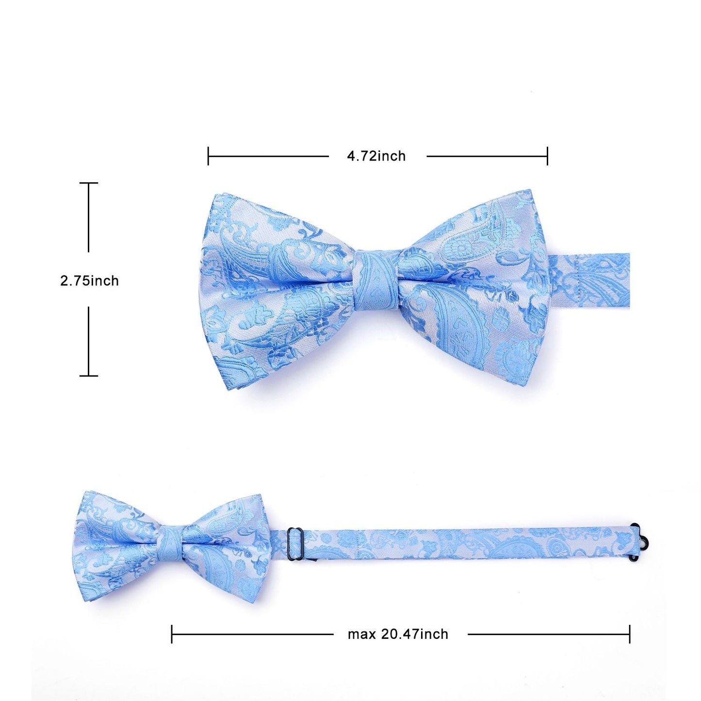 Hisdern Sky Blue Paisley Pre-Tied Bow Tie Set for Wedding