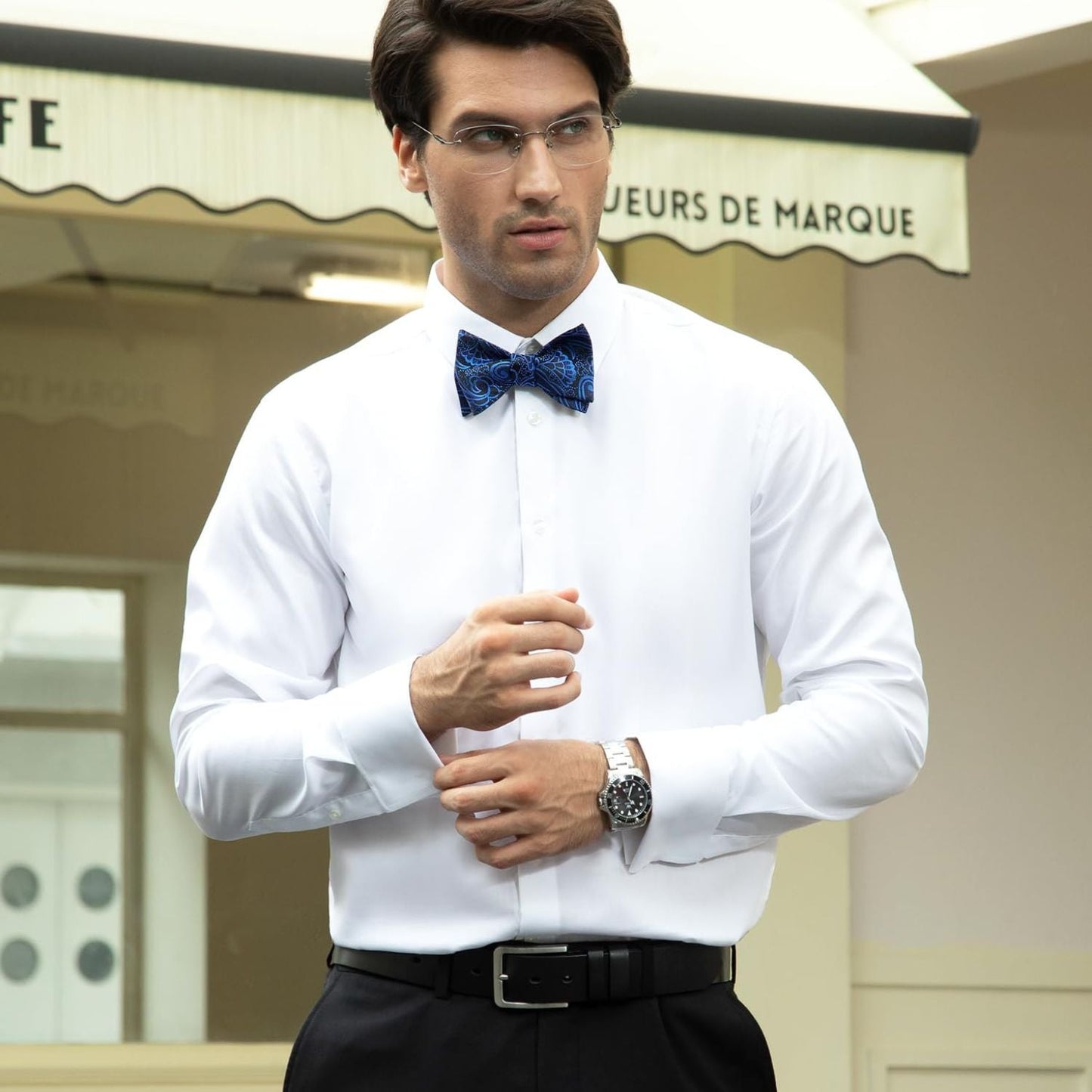 Hisdern Blue Black Paisley Bow Tie Set For Evening Wear