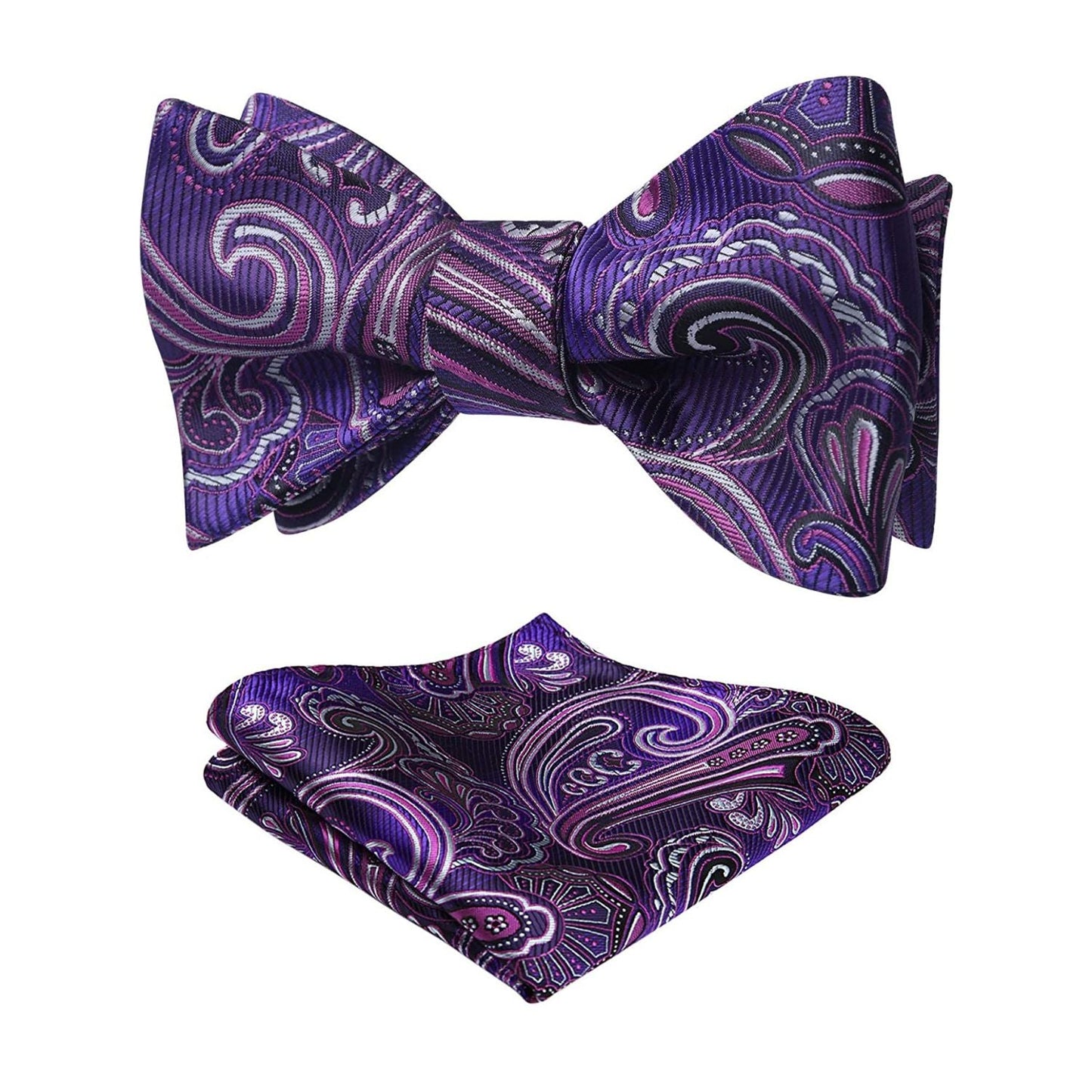 Hisdern Pink Purple Paisley Bow Tie Set For Evening Wear