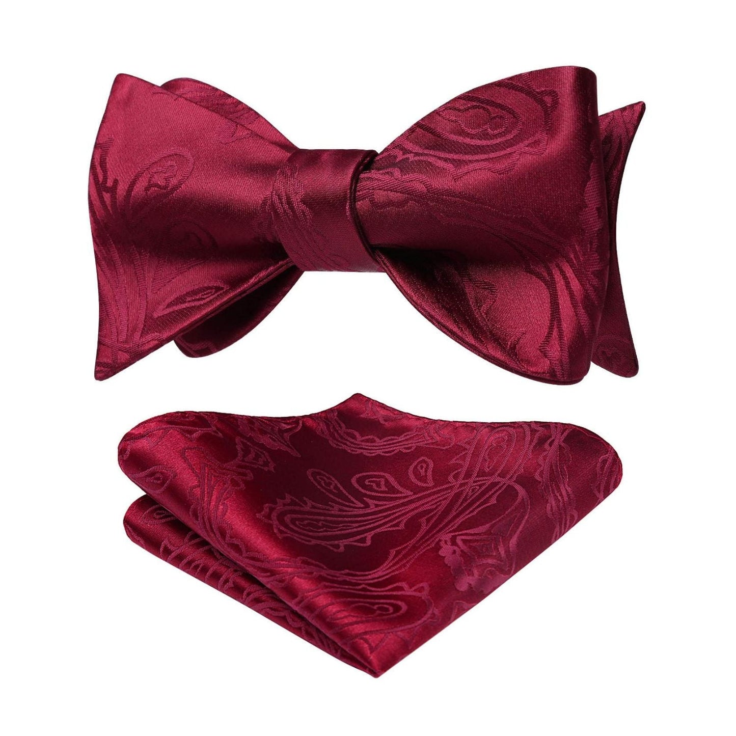 Hisdern Burgundy Paisley Bow Tie Set For Evening Wear