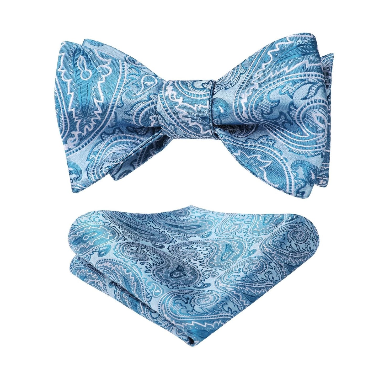 Hisdern Blue Paisley Bow Tie Set For Evening Wear