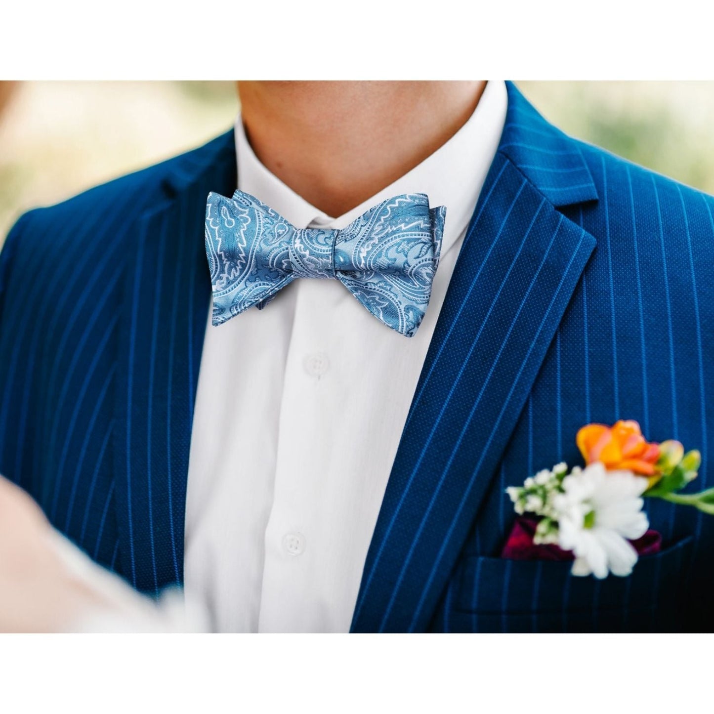 Hisdern Blue Paisley Bow Tie Set For Evening Wear