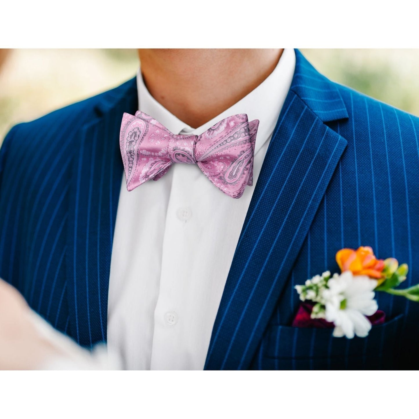 Hisdern Pink Paisley Bow Tie Set For Evening Wear