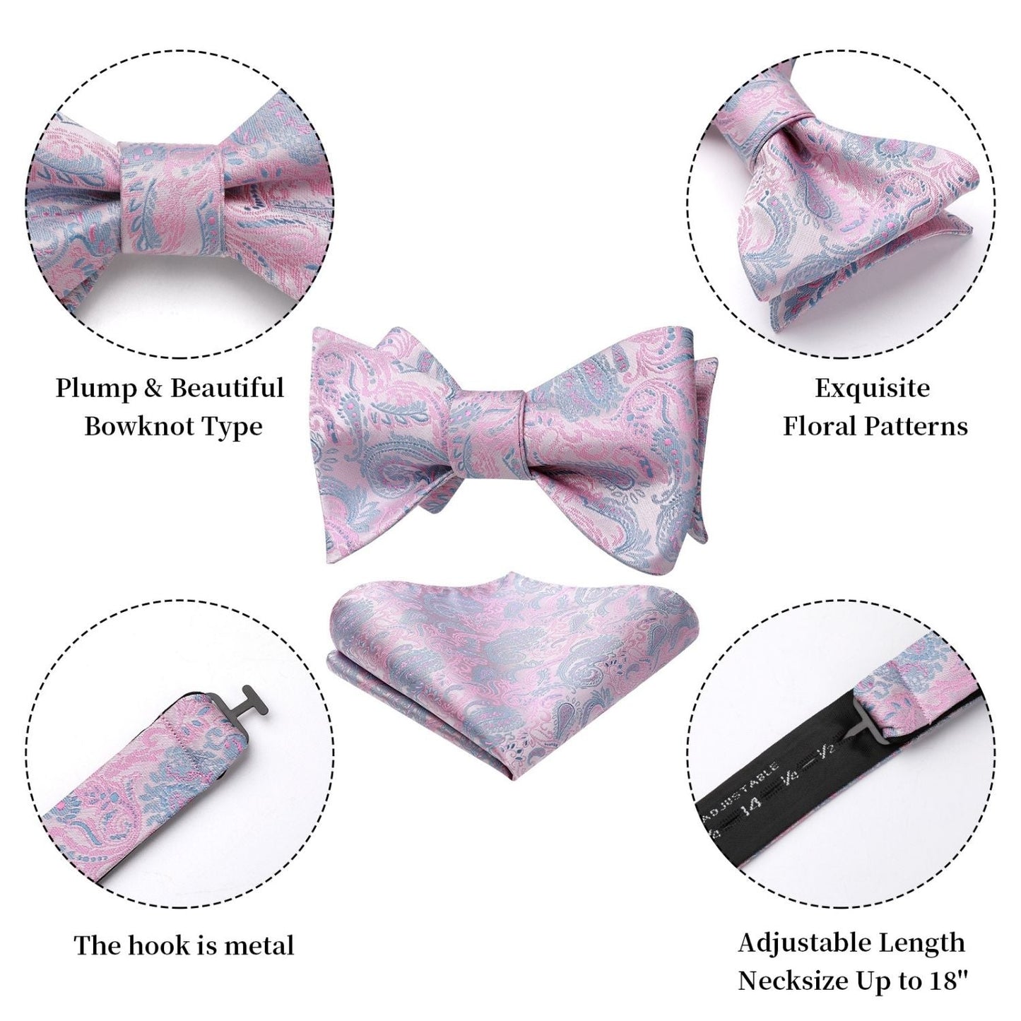 Hisdern Pink Paisley Bow Tie Set For Evening Wear