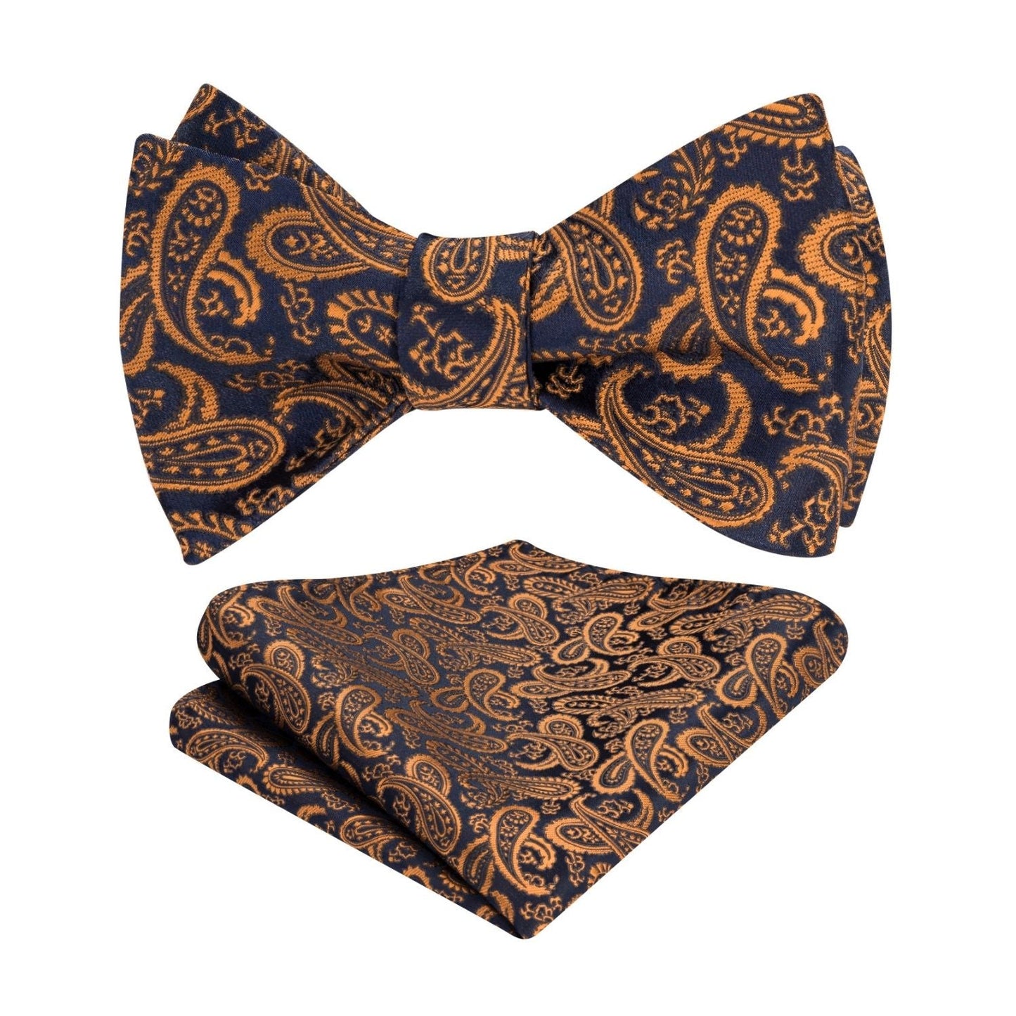 Hisdern Vintage Brown Gold Paisley Bow Tie Set