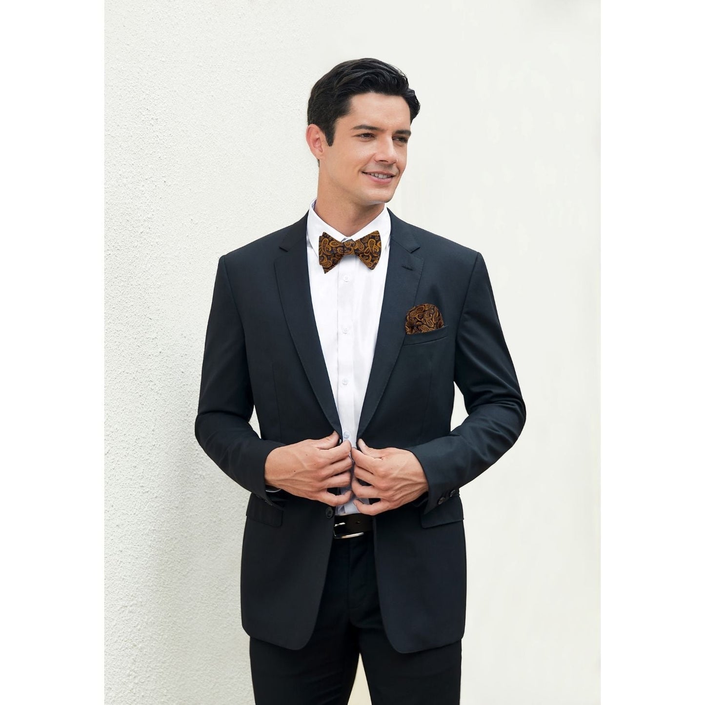 Hisdern Vintage Brown Gold Paisley Bow Tie Set