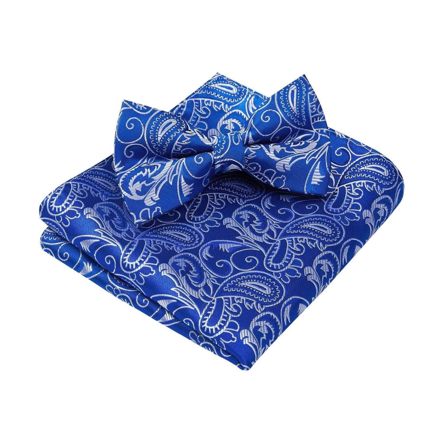 Hisdern Sapphire Blue Paisley Pre-Tied Bow Tie Set for Wedding