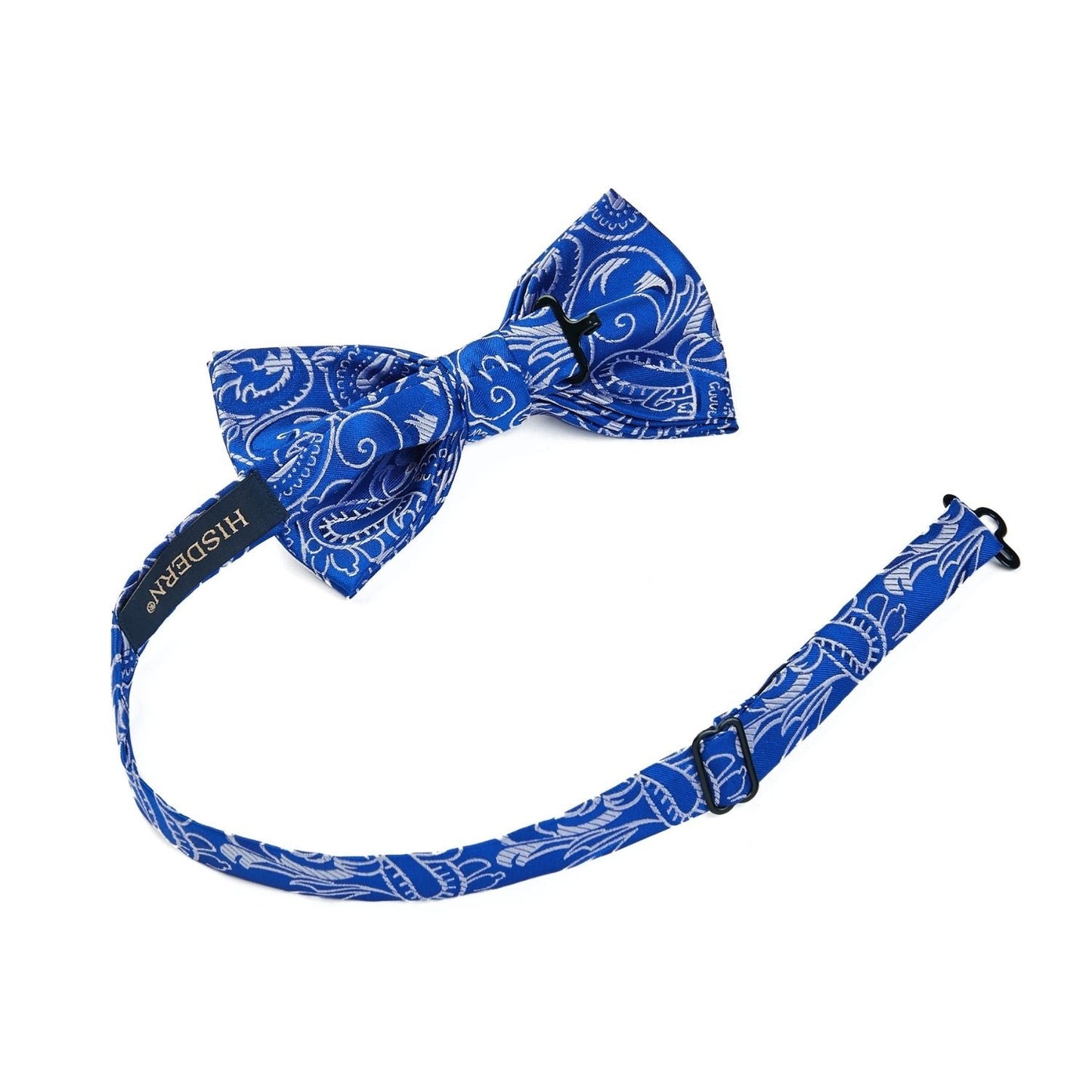 Hisdern Sapphire Blue Paisley Pre-Tied Bow Tie Set for Wedding
