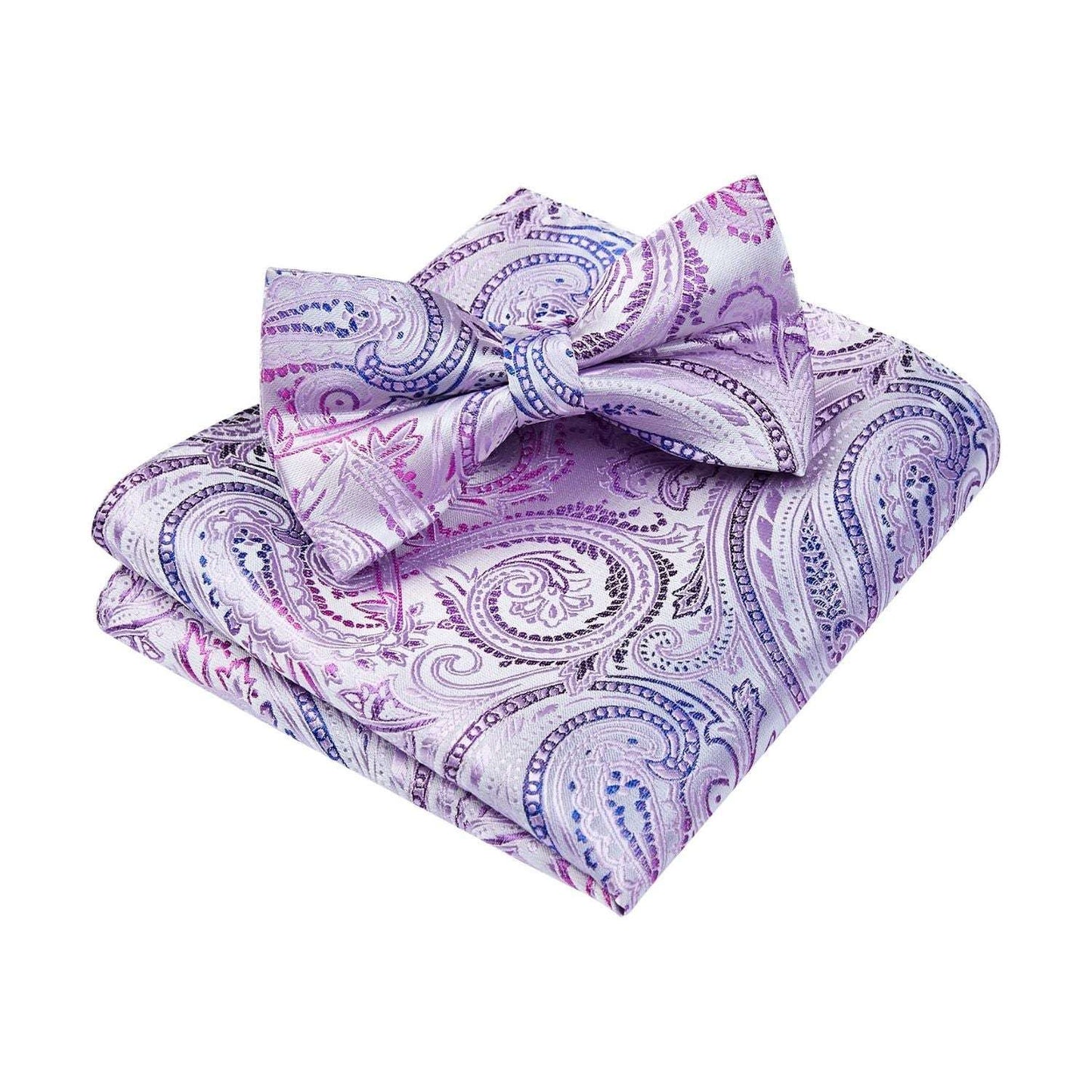 Hisdern Light Purple Paisley Pre-Tied Bow Tie Set for Wedding