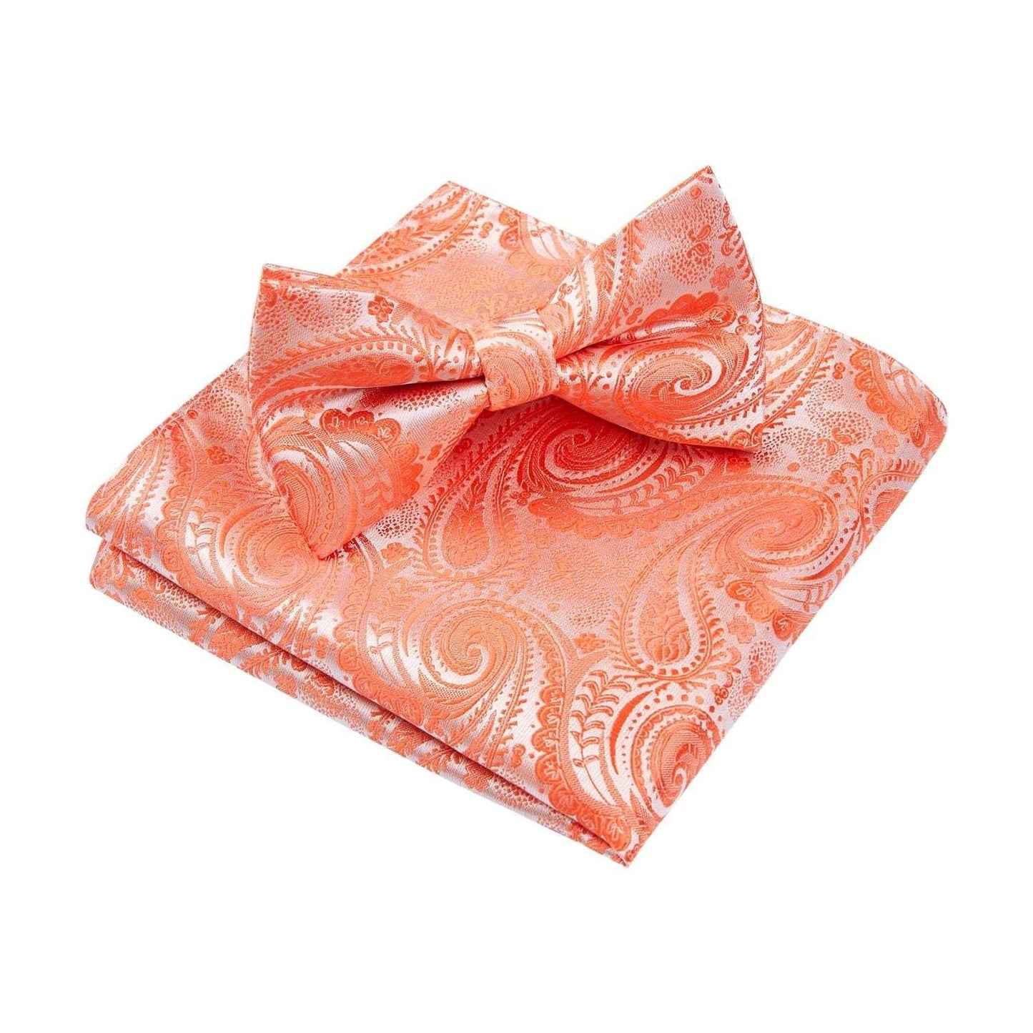 Hisdern Orange Paisley Pre-Tied Bow Tie Set for Wedding
