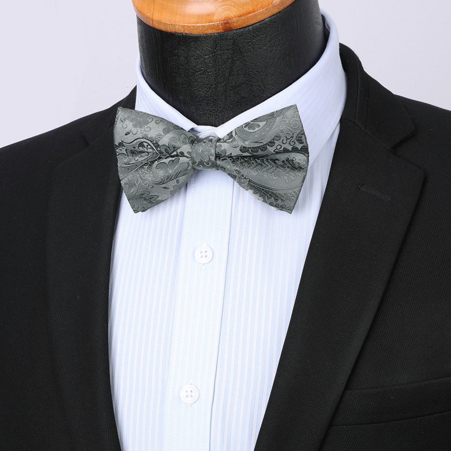 Hisdern Grey Paisley Pre-Tied Bow Tie Set for Wedding