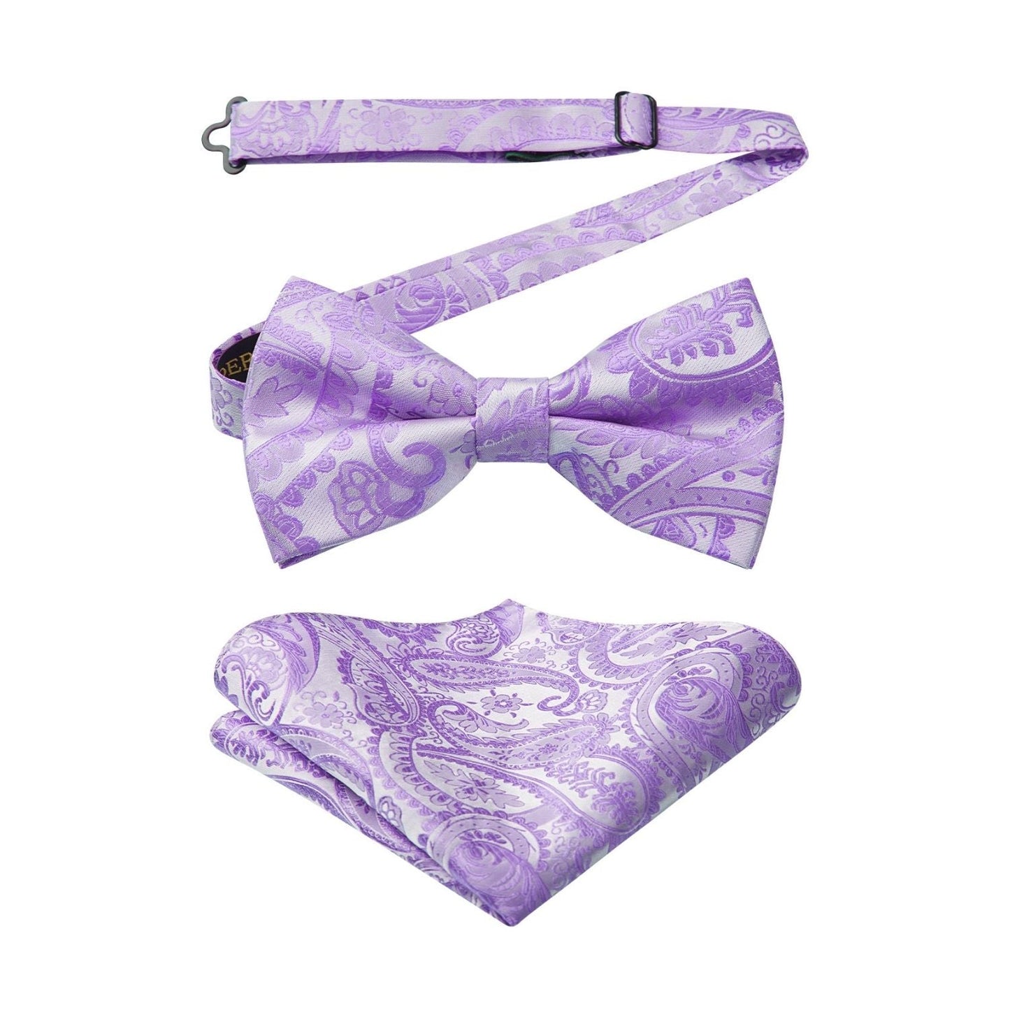 Hisdern Purple Paisley Pre-Tied Bow Tie Set for Wedding