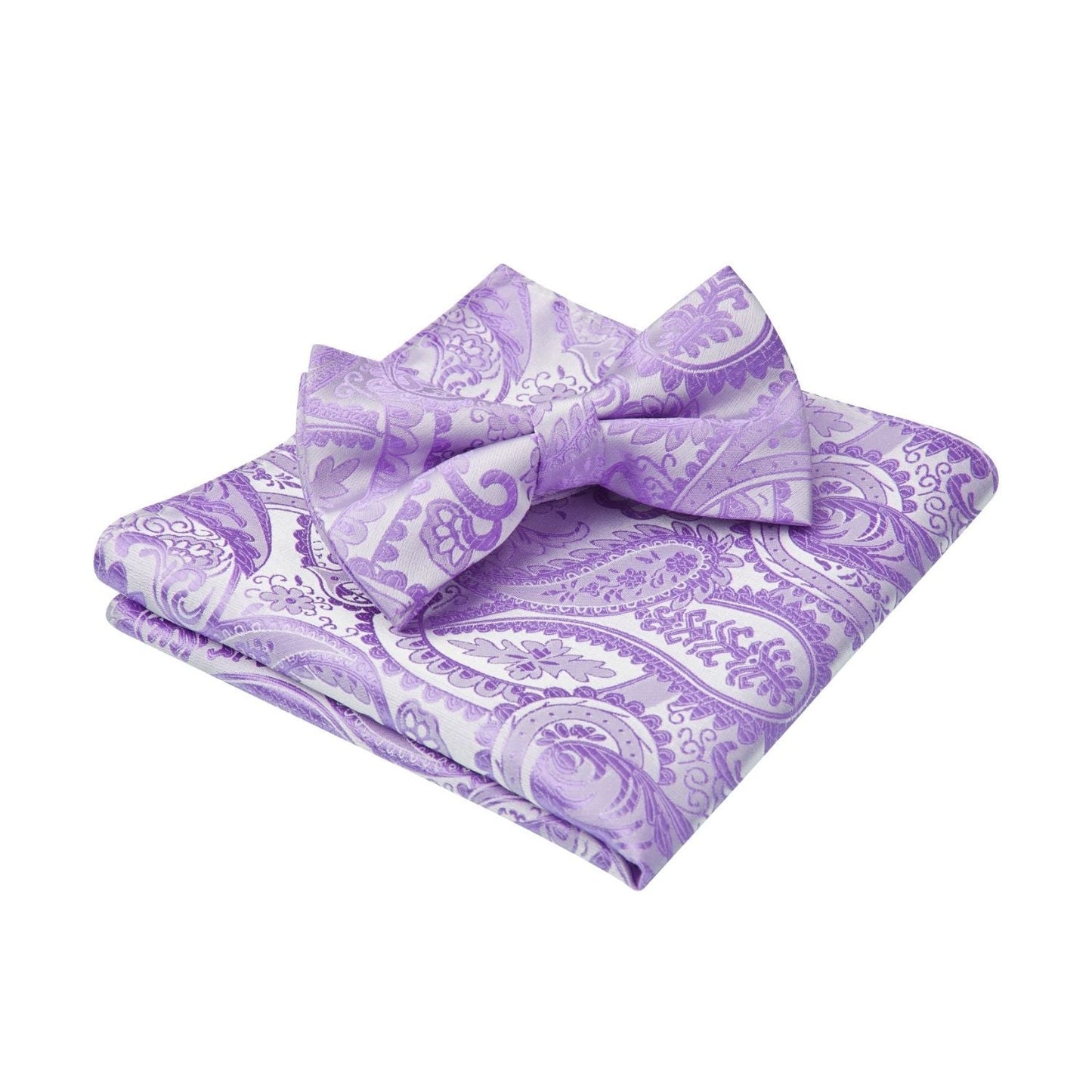 Hisdern Purple Paisley Pre-Tied Bow Tie Set for Wedding