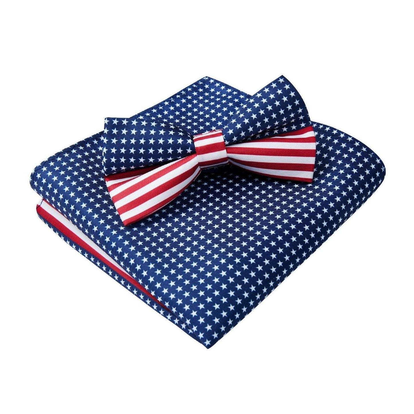 Hisdern Navy Blue Red Striped Pre-Tied Bow Tie Accessories Set For Evening Wear