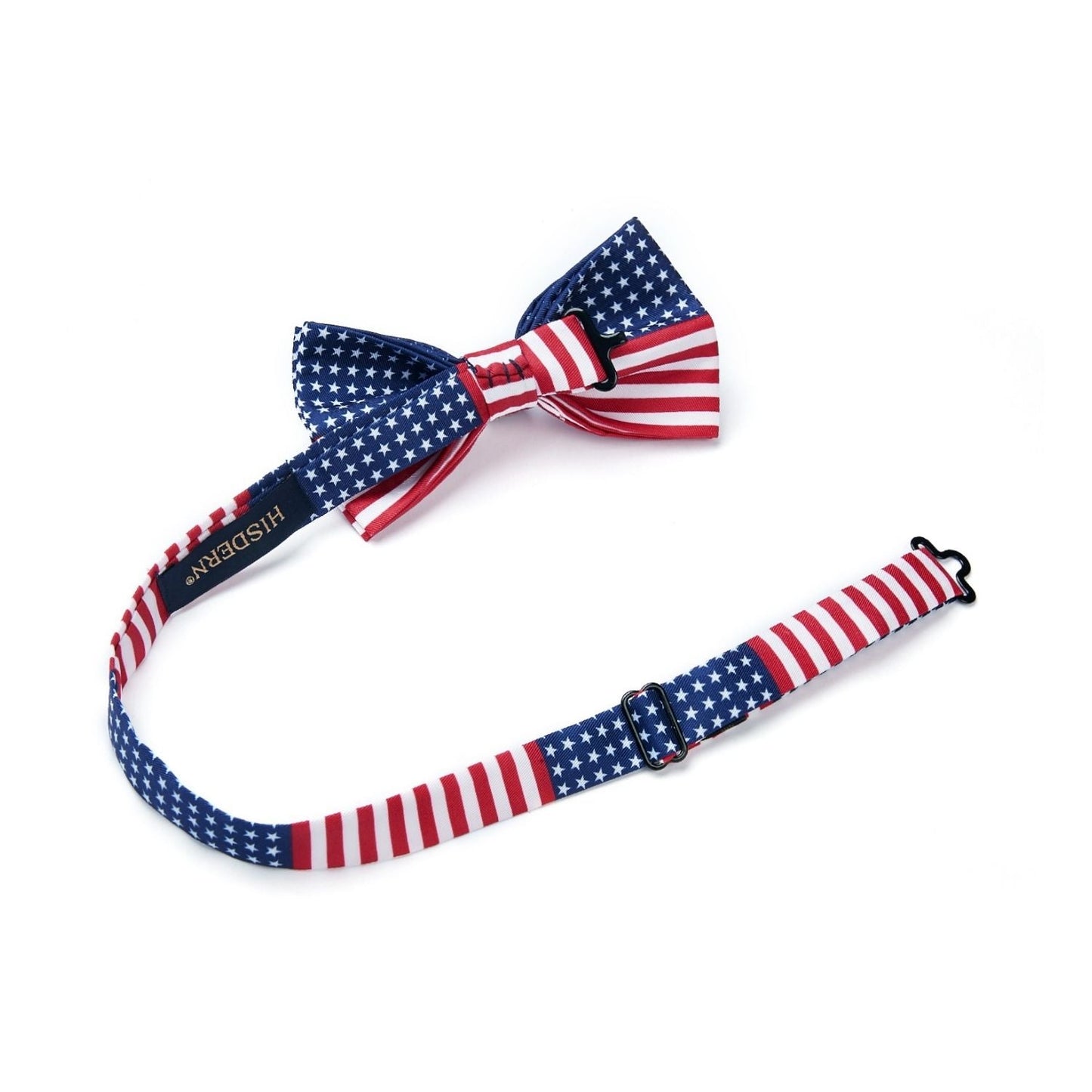 Hisdern Navy Blue Red Striped Pre-Tied Bow Tie Accessories Set For Evening Wear
