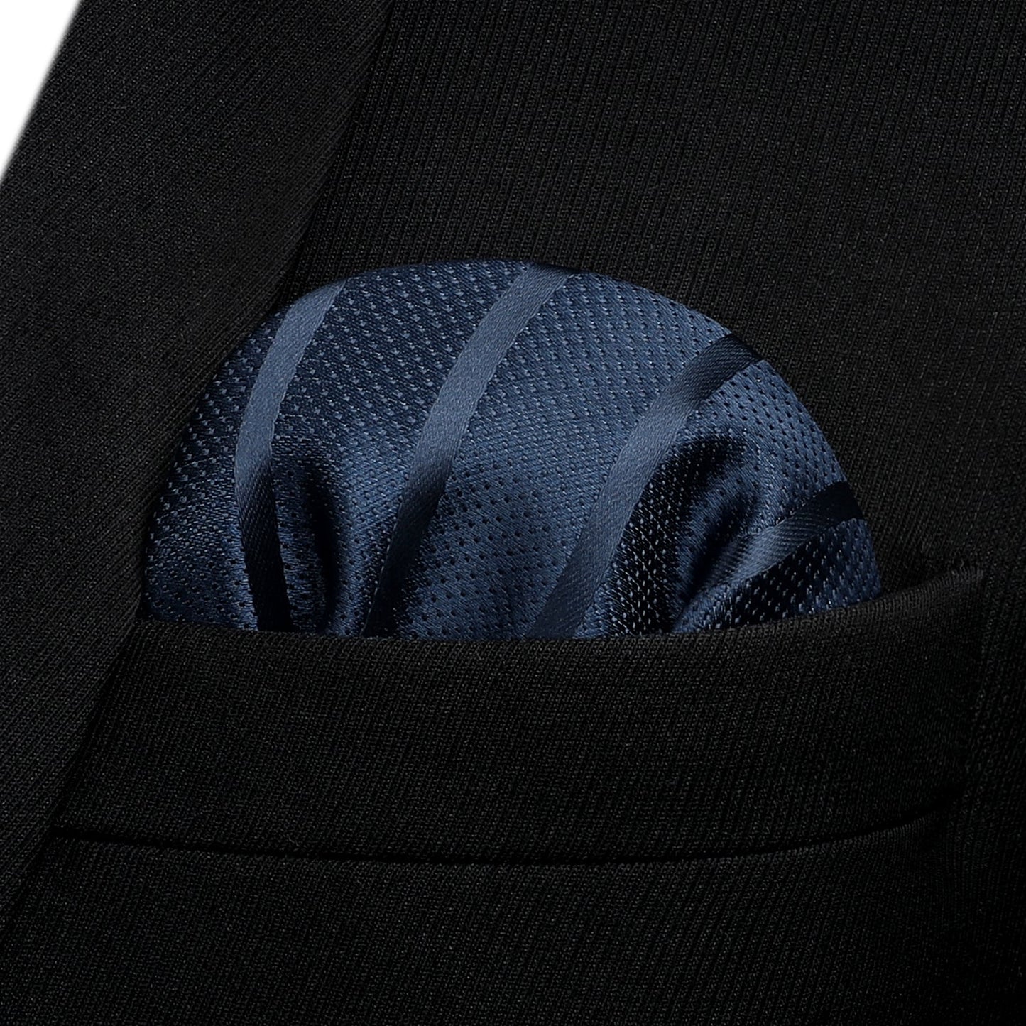 Hisdern Navy Blue Striped Bow Tie Accessories Set For Evening Wear