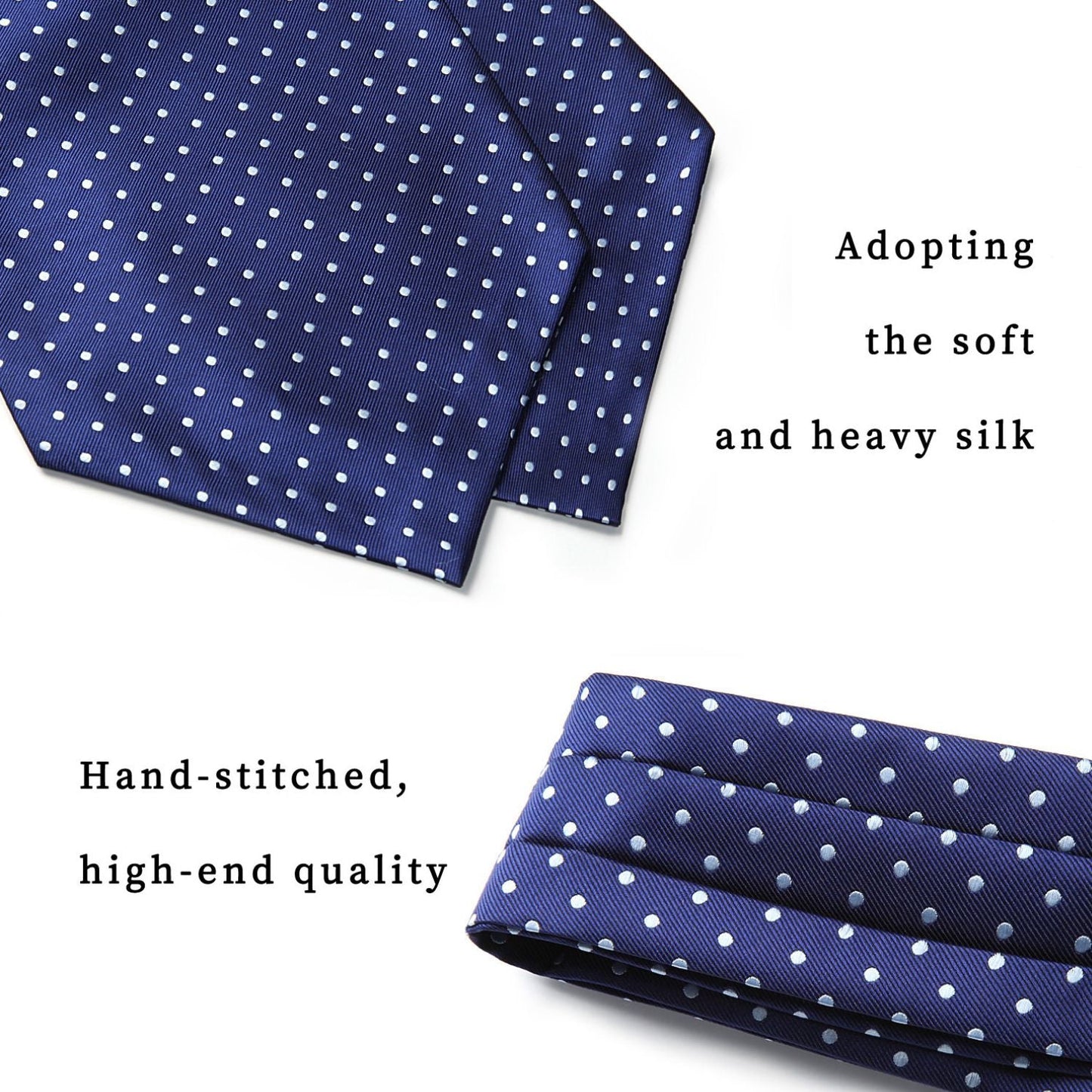 Hisdern Polka Dot Ascot Navy Blue Cravat for Men Vintage Style Neckwear