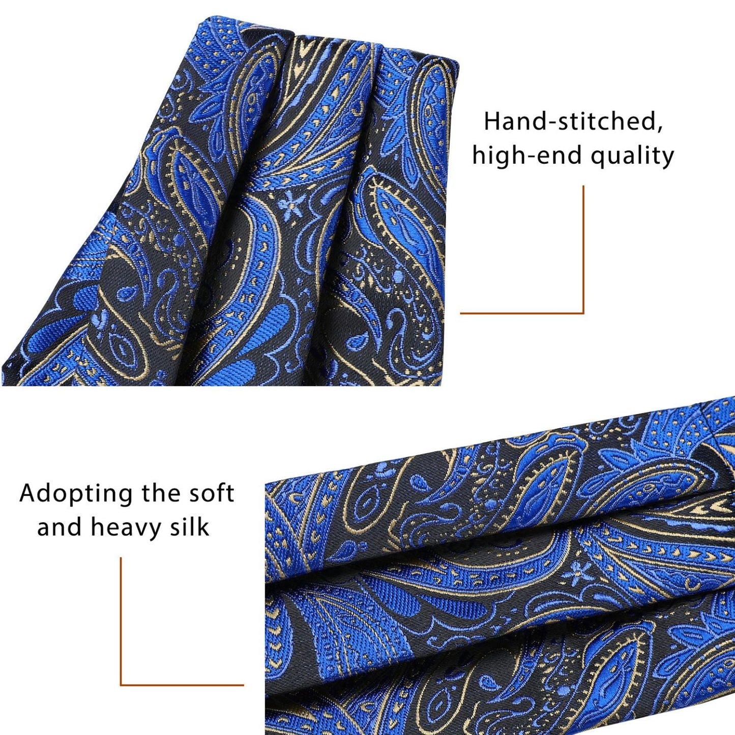 Hisdern Paisley Ascot Cravat for Men Blue Beige Formal Neckwear