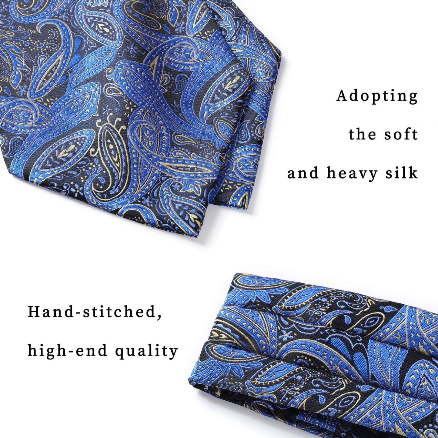 Hisdern Paisley Ascot Cravat for Men Blue Beige Formal Neckwear