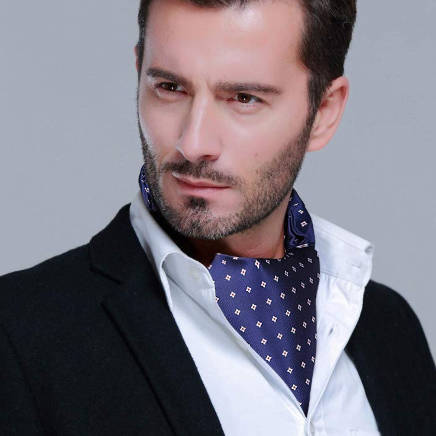 Hisdern Floral Blue Ascot Cravat for Men Wedding Formal